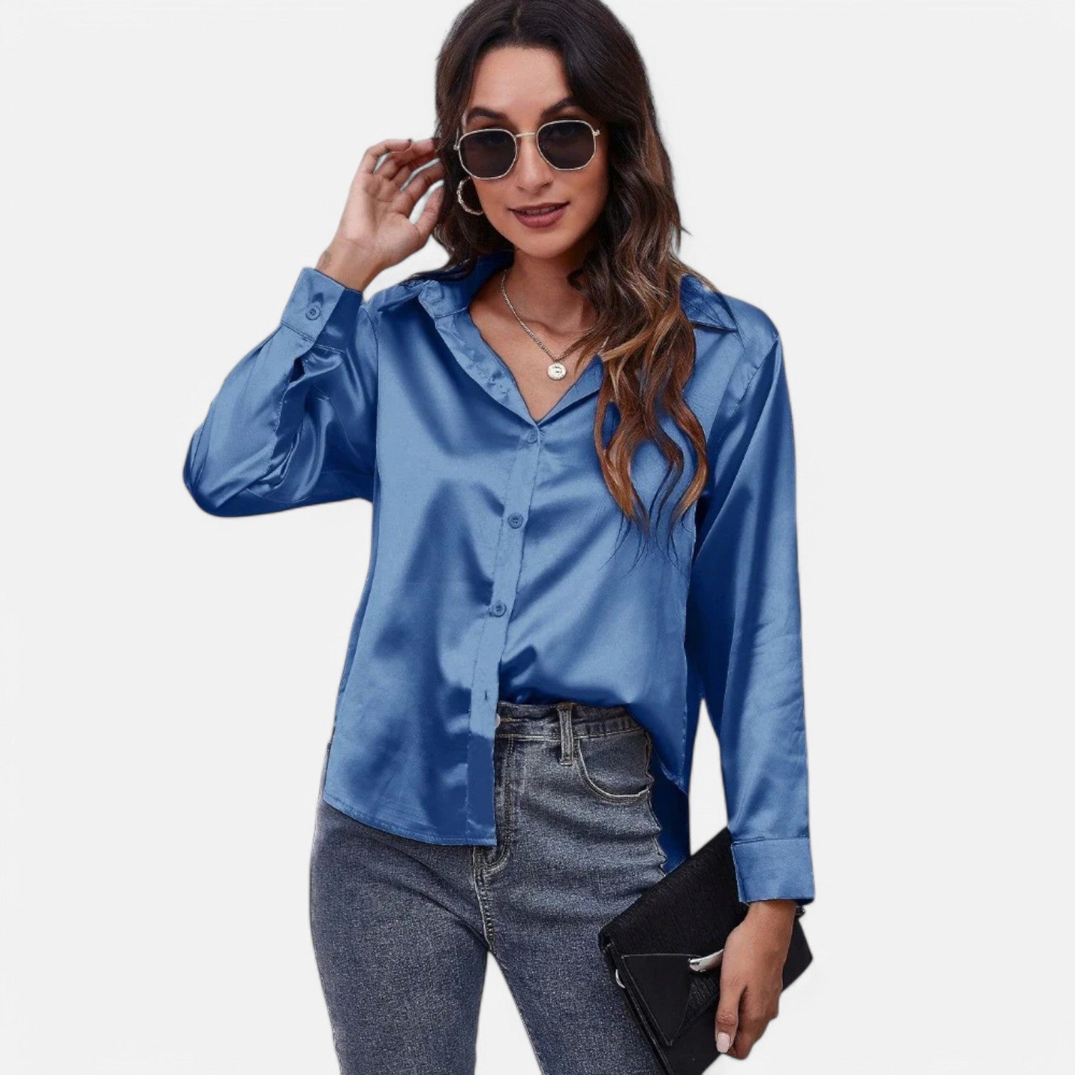 Laurel & Legacy | Women’S Satin Silk Blouse Elegant Long Sleeve Loose Fit