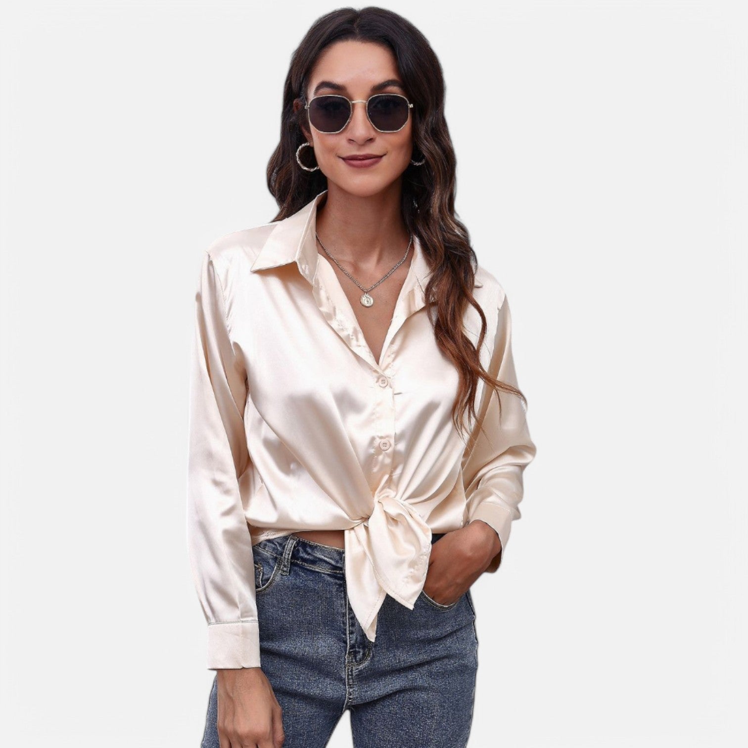 Laurel & Legacy | Women’S Satin Silk Blouse Elegant Long Sleeve Loose Fit