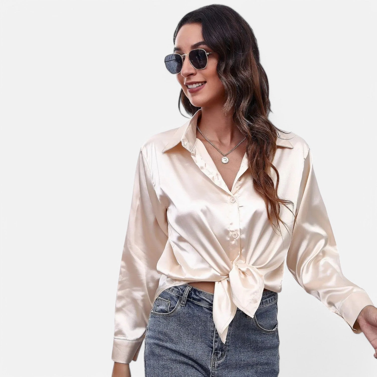 Laurel & Legacy | Women’S Satin Silk Blouse Elegant Long Sleeve Loose Fit