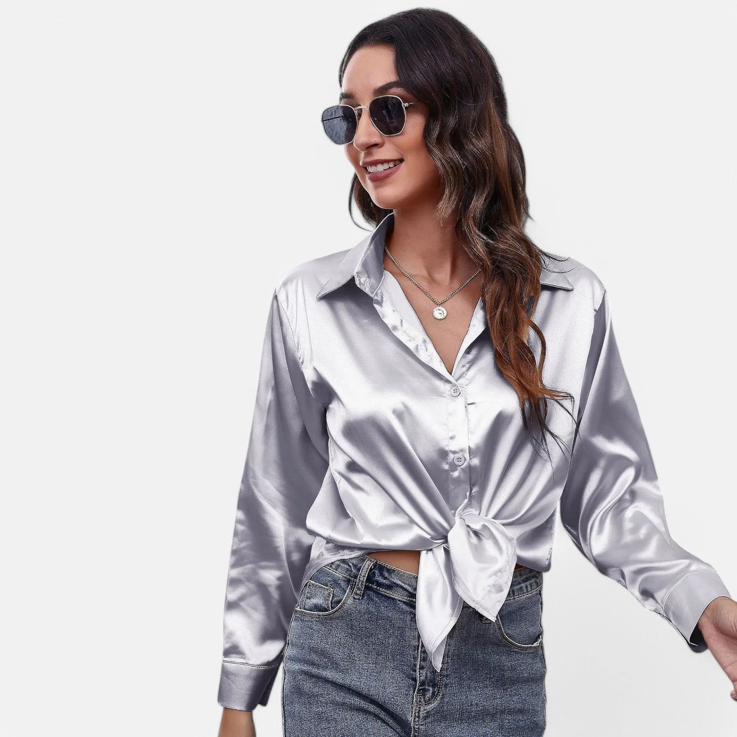 Laurel & Legacy | Women’S Satin Silk Blouse Elegant Long Sleeve Loose Fit