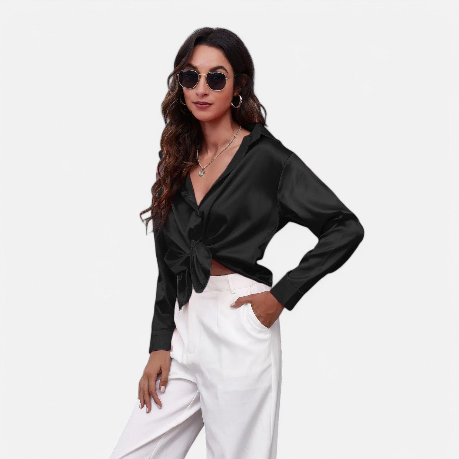 Laurel & Legacy | Women’S Satin Silk Blouse Elegant Long Sleeve Loose Fit
