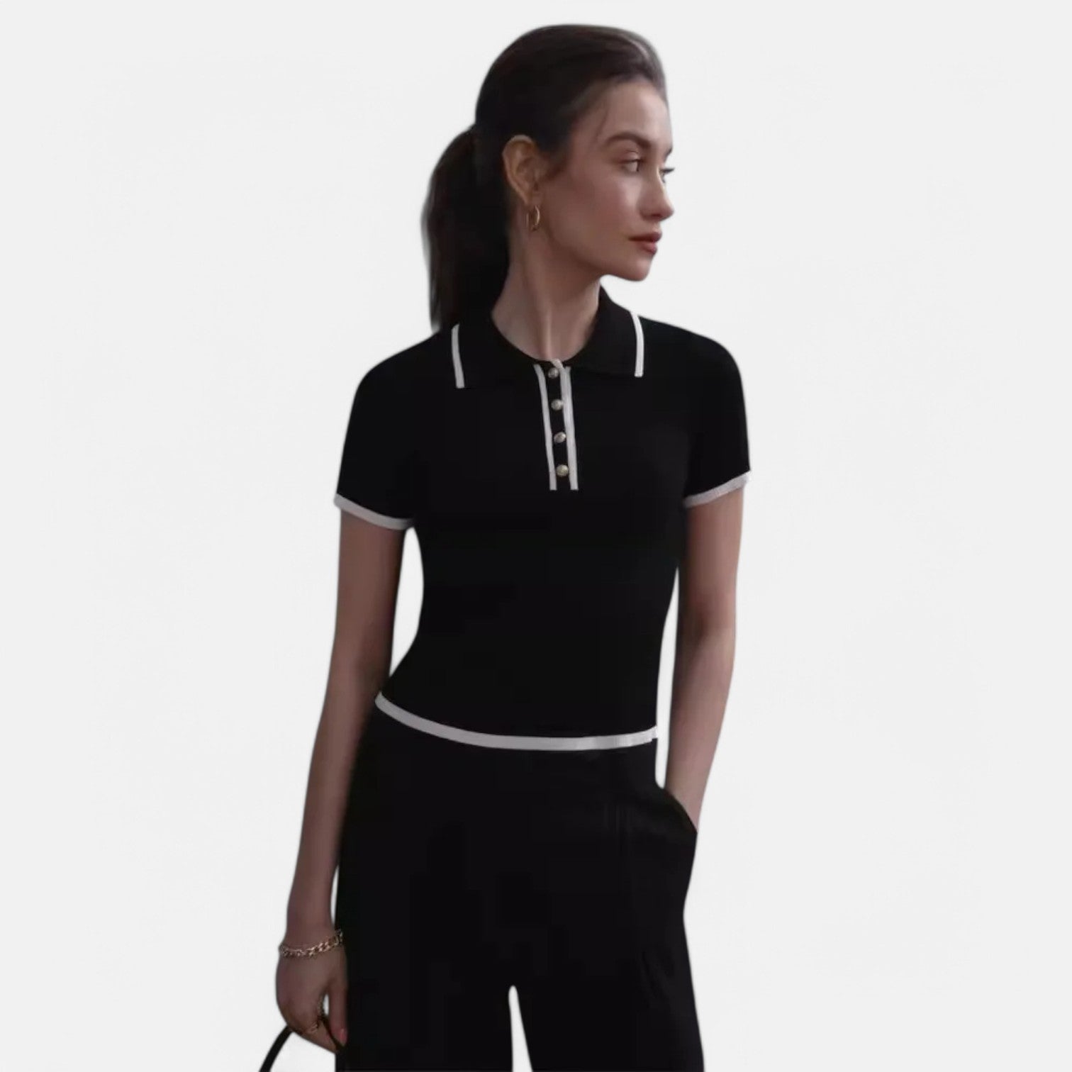 Laurel & Legacy | Women’S Short Sleeve Knit Sweater Slim Fit Contrast Pullover