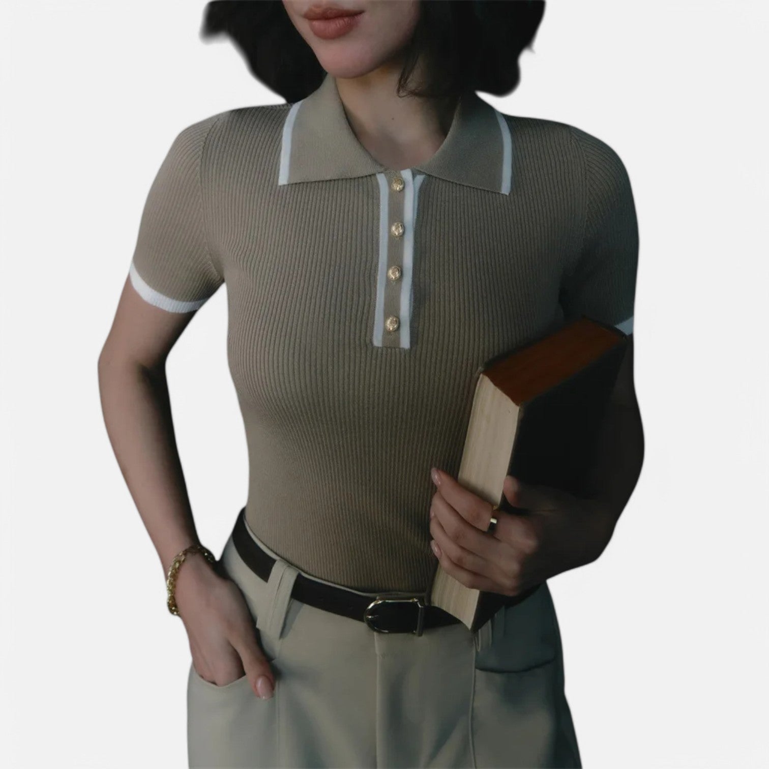 Laurel & Legacy | Women’S Short Sleeve Knit Sweater Slim Fit Contrast Pullover