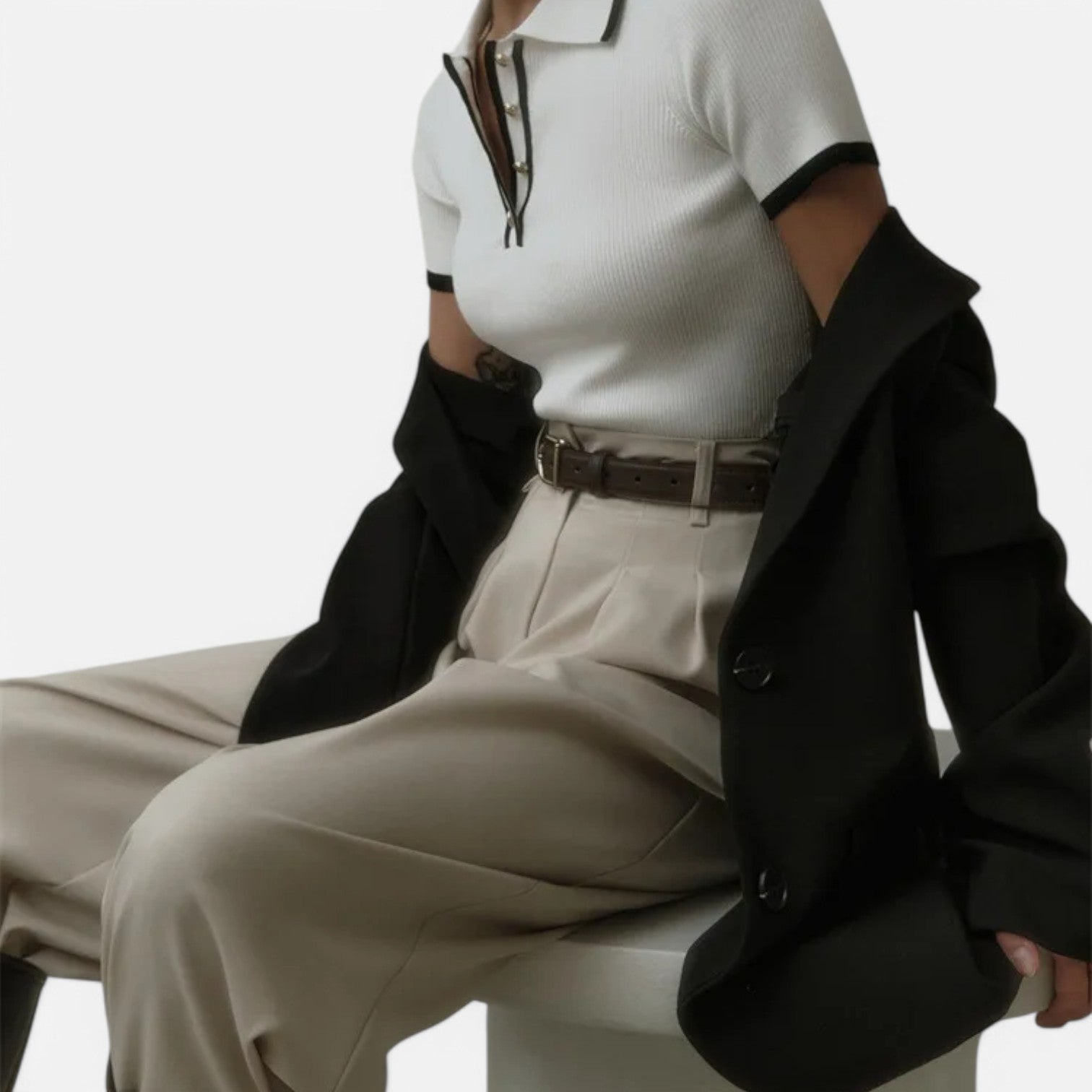 Laurel & Legacy | Women’S Short Sleeve Knit Sweater Slim Fit Contrast Pullover