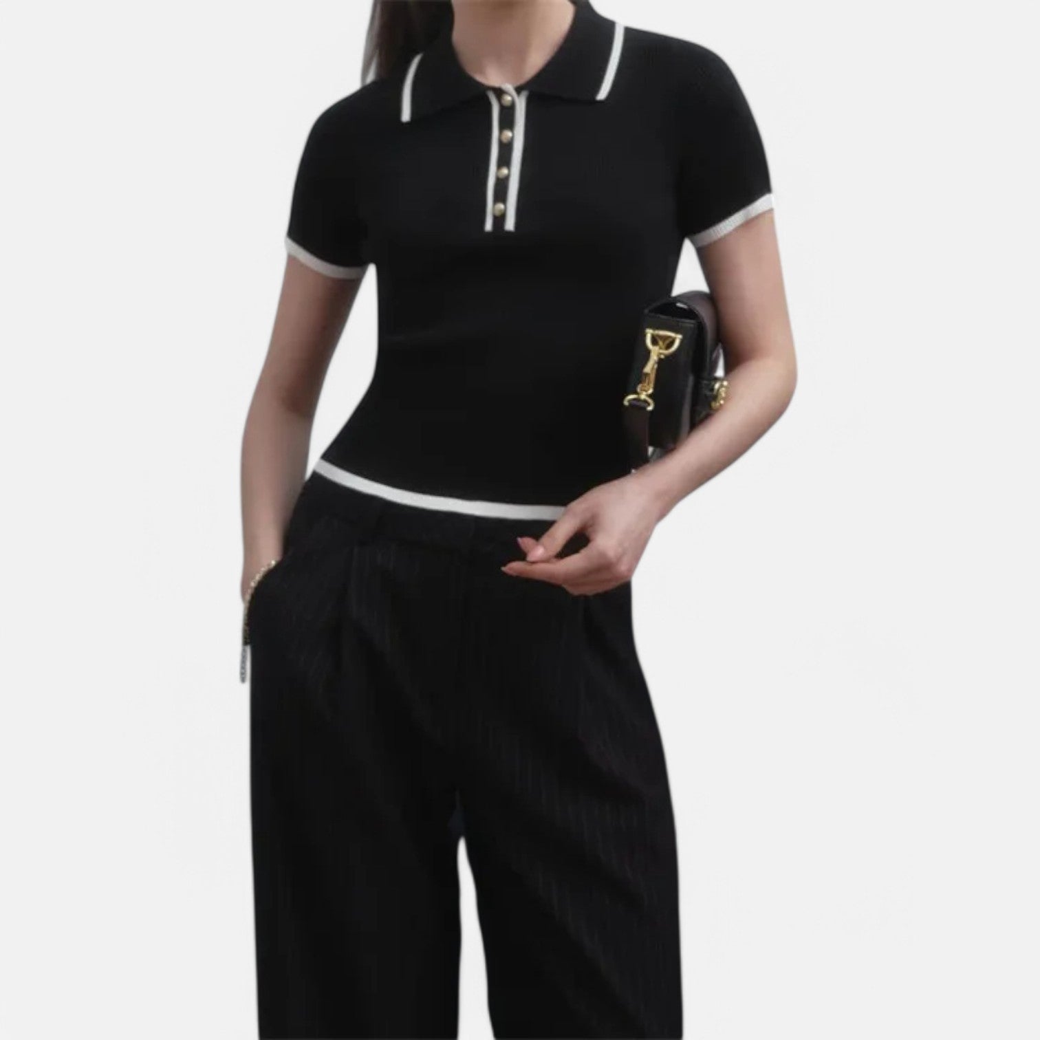 Laurel & Legacy | Women’S Short Sleeve Knit Sweater Slim Fit Contrast Pullover