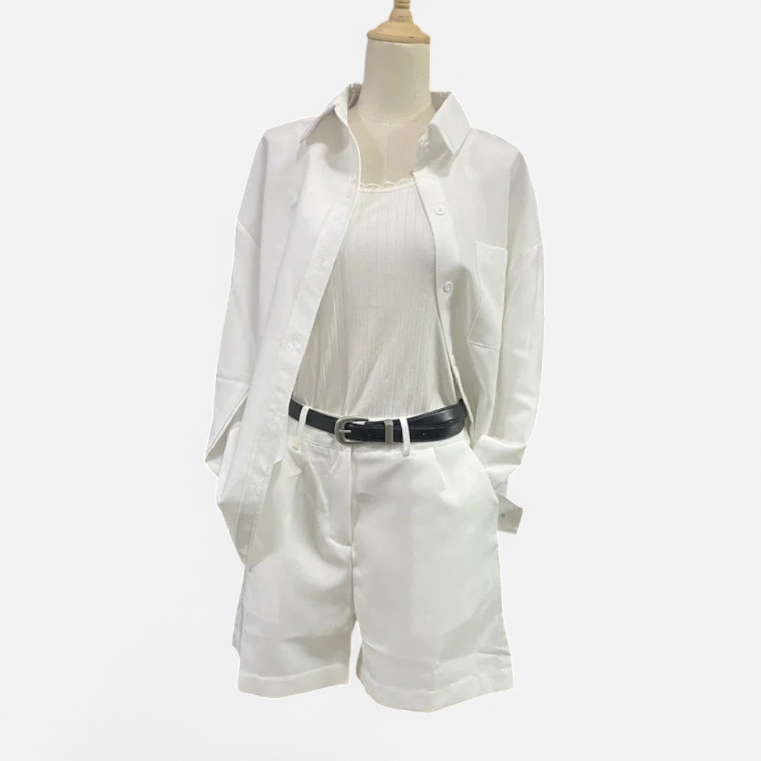 Laurel & Legacy | Women’S Summer 2-Piece Set Long Sleeve Shirt & Belted Shorts