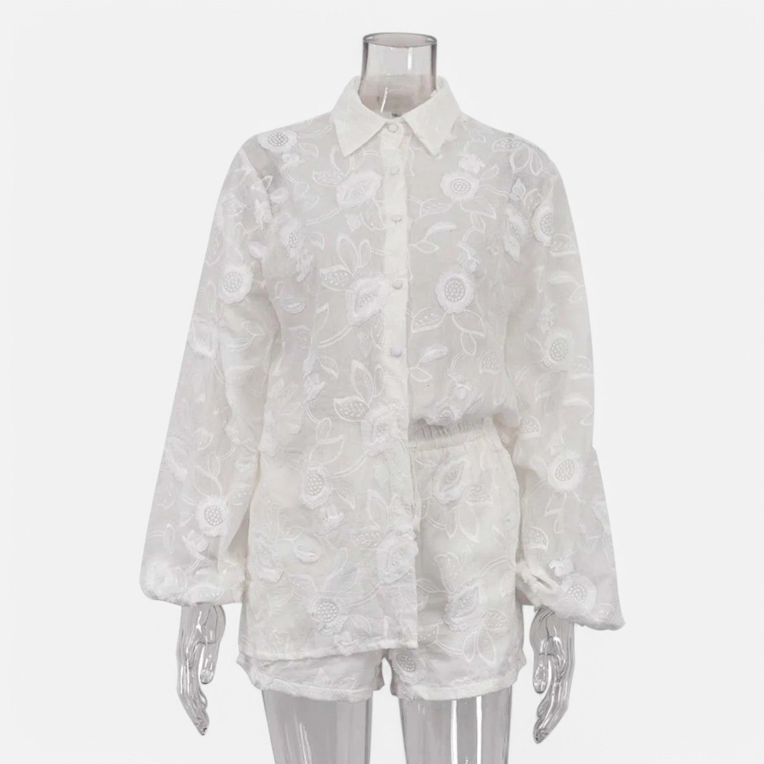Laurel & Legacy | Women’S Summer Cotton 2-Piece Set Jacquard Shirt & High Waist Shorts