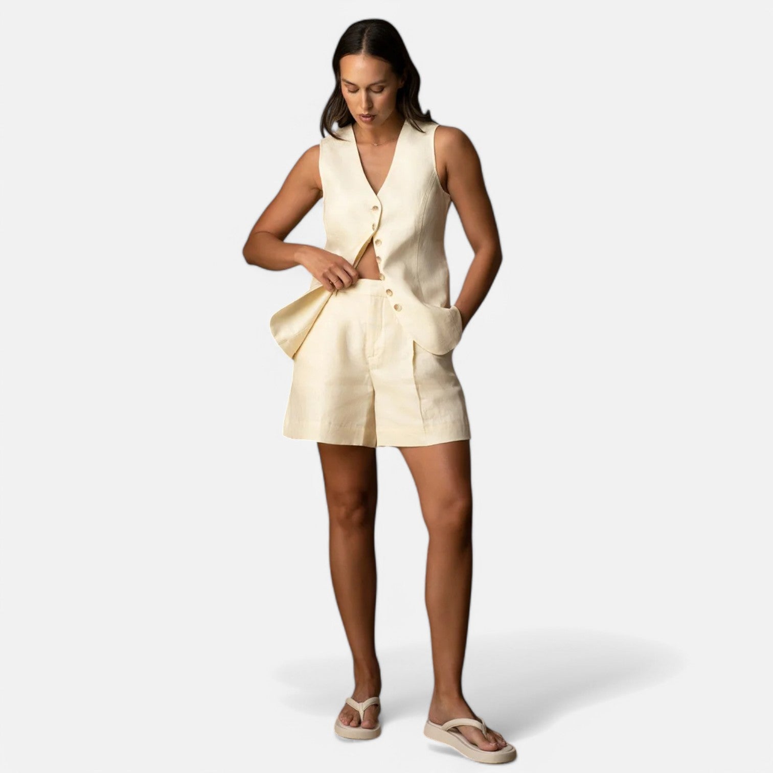 Laurel & Legacy | Women’S Summer Cotton Linen Vest & Shorts Set Casual Chic