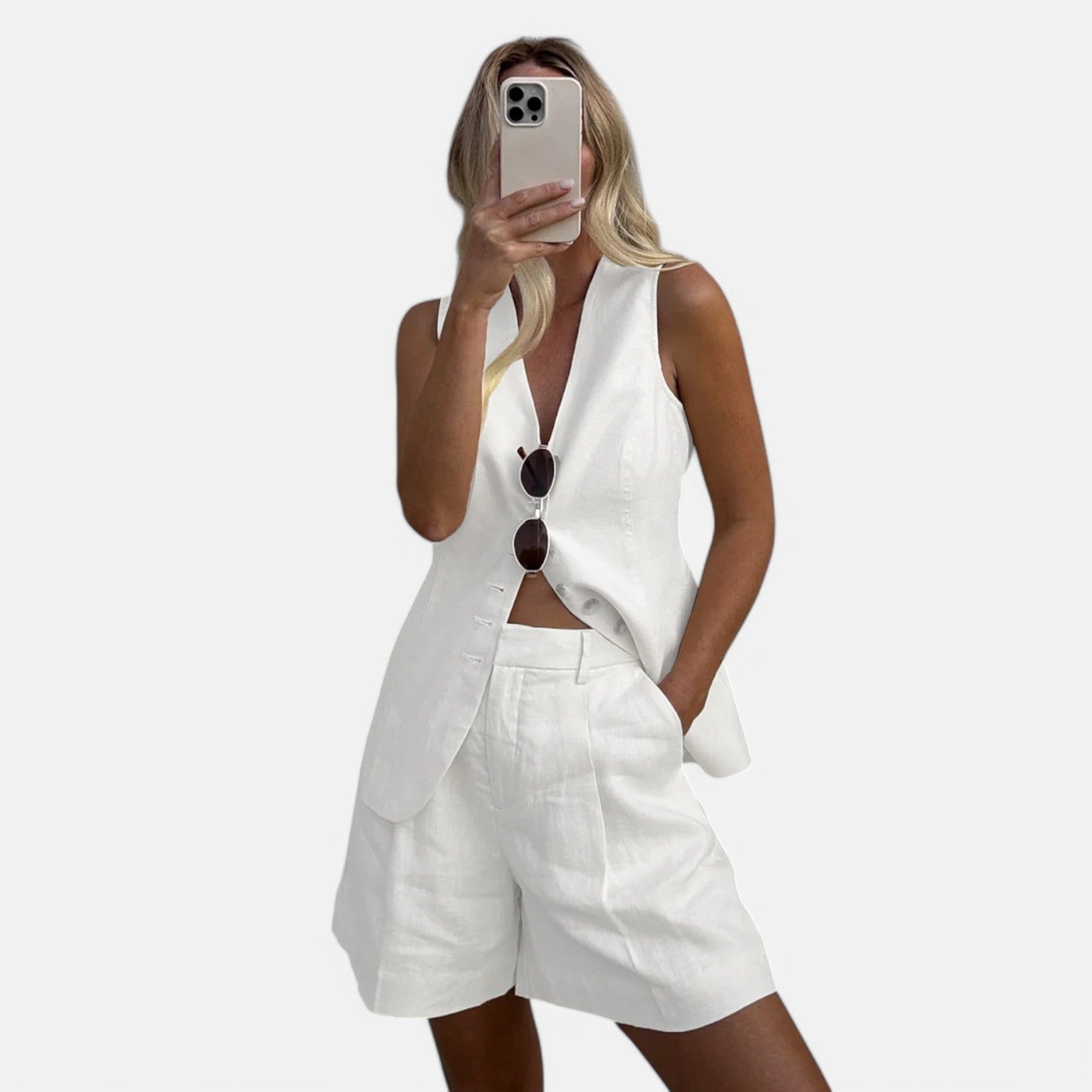 Laurel & Legacy | Women’S Summer Cotton Linen Vest & Shorts Set Casual Chic