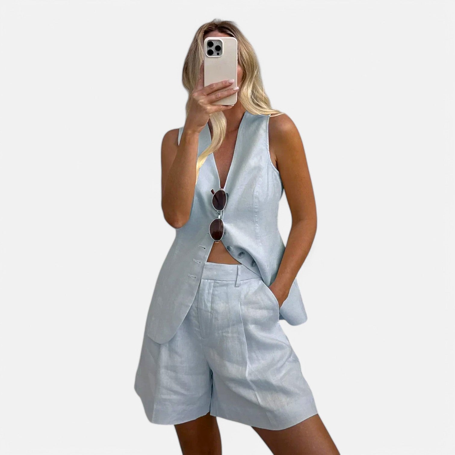 Laurel & Legacy | Women’S Summer Cotton Linen Vest & Shorts Set Casual Chic