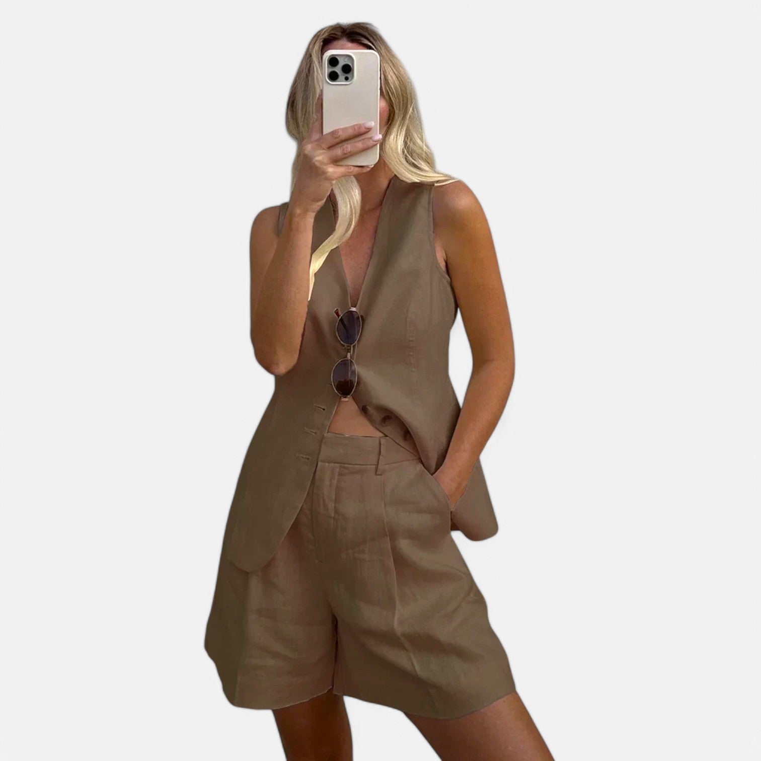 Laurel & Legacy | Women’S Summer Cotton Linen Vest & Shorts Set Casual Chic