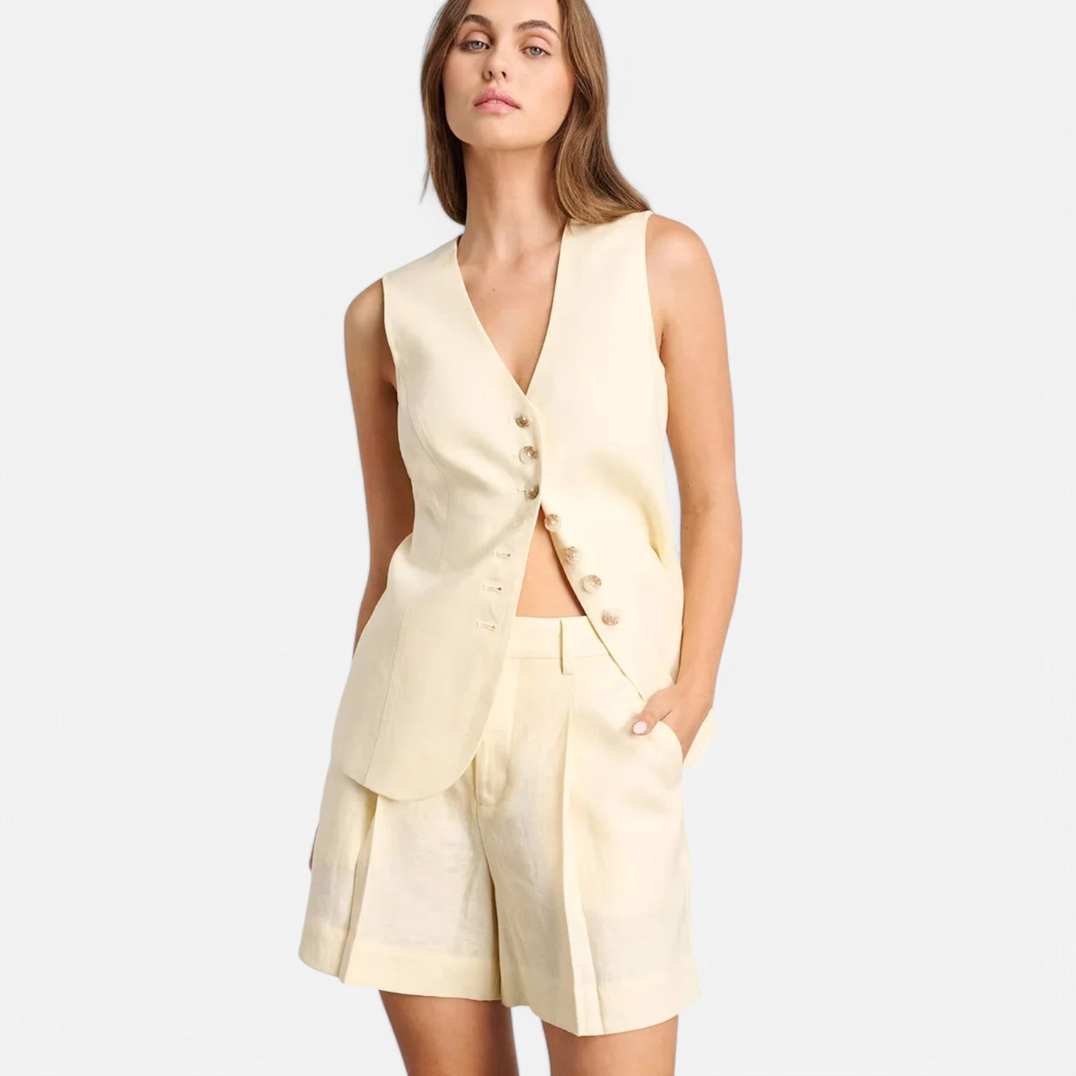 Laurel & Legacy | Women’S Summer Cotton Linen Vest & Shorts Set Casual Chic
