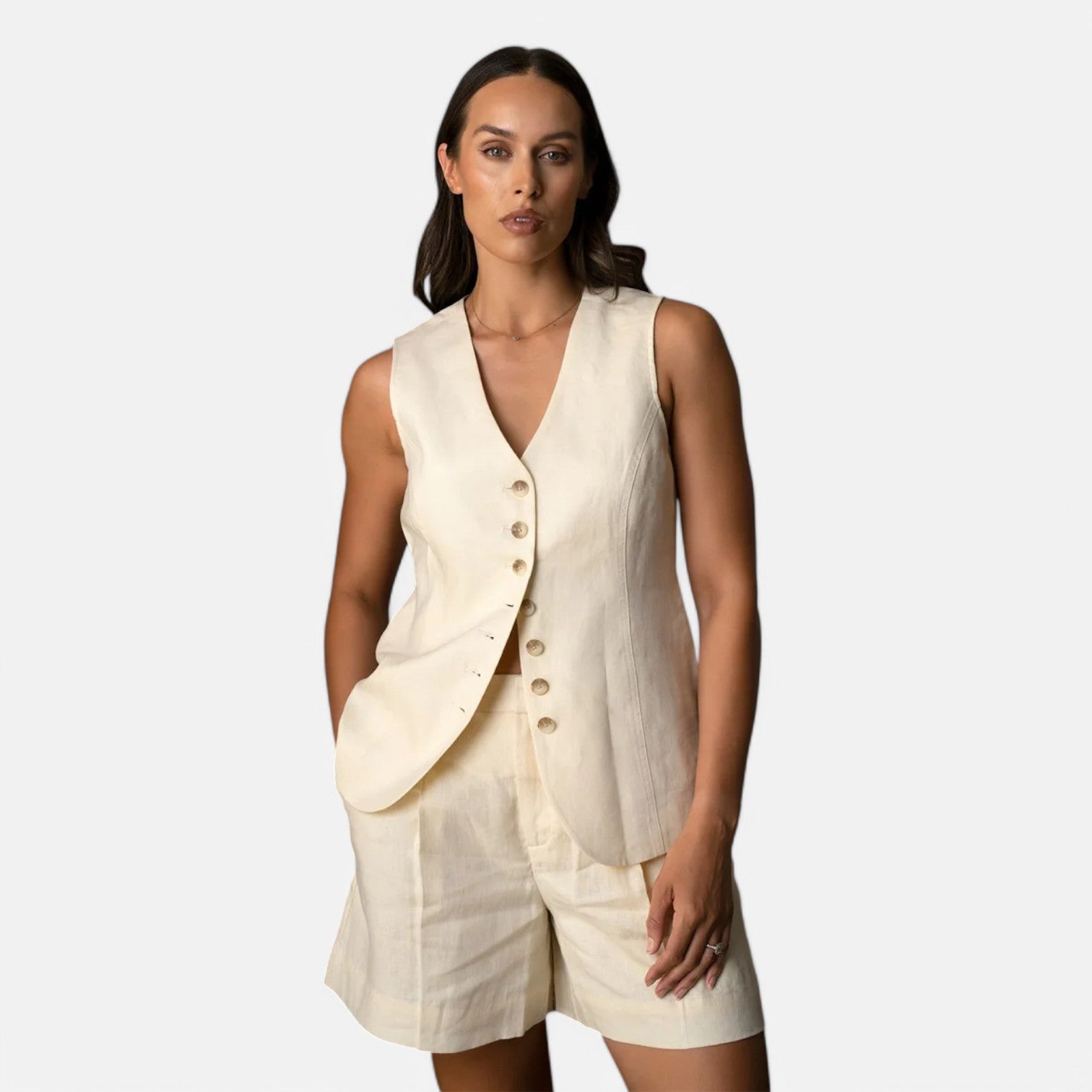 Laurel & Legacy | Women’S Summer Cotton Linen Vest & Shorts Set Casual Chic