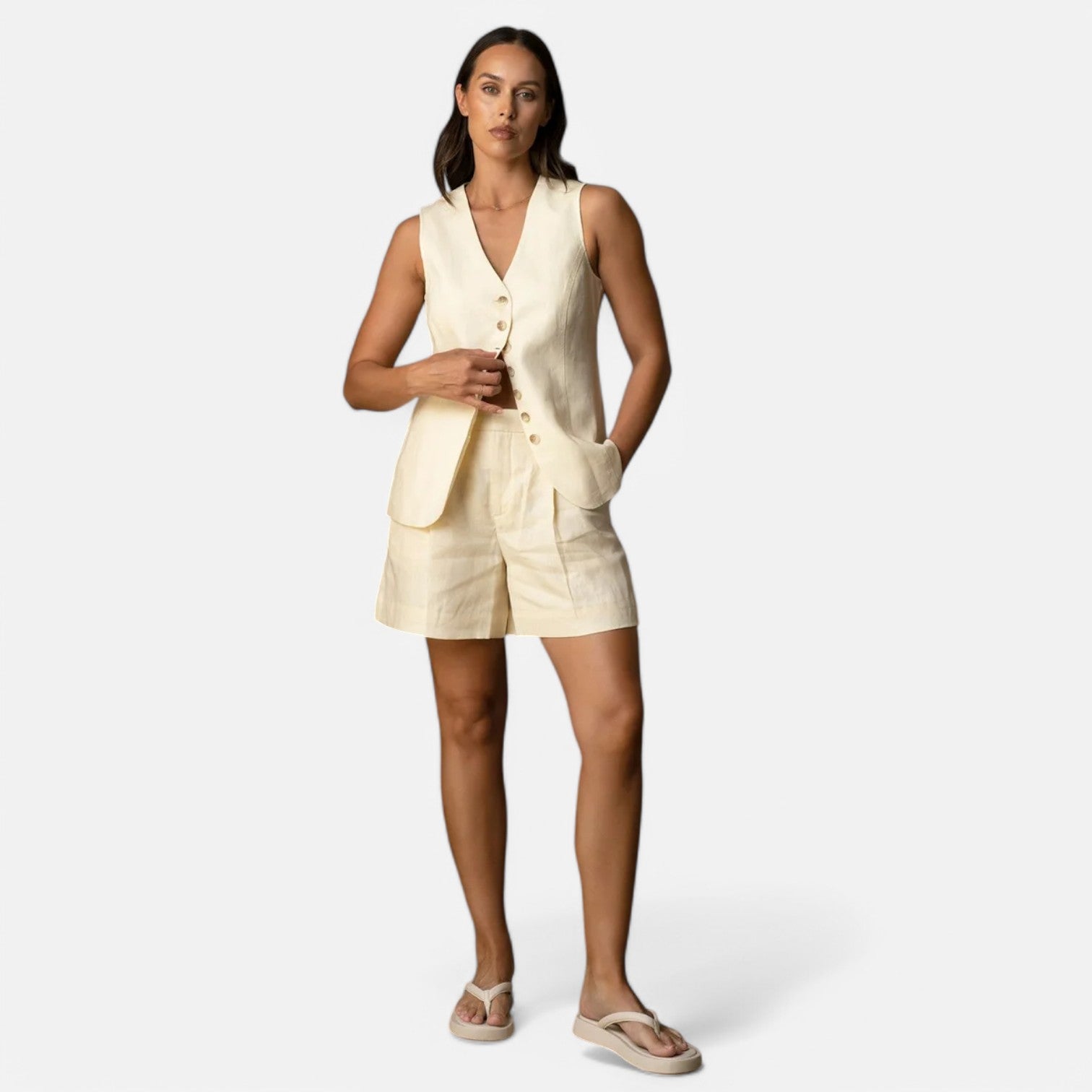 Laurel & Legacy | Women’S Summer Cotton Linen Vest & Shorts Set Casual Chic