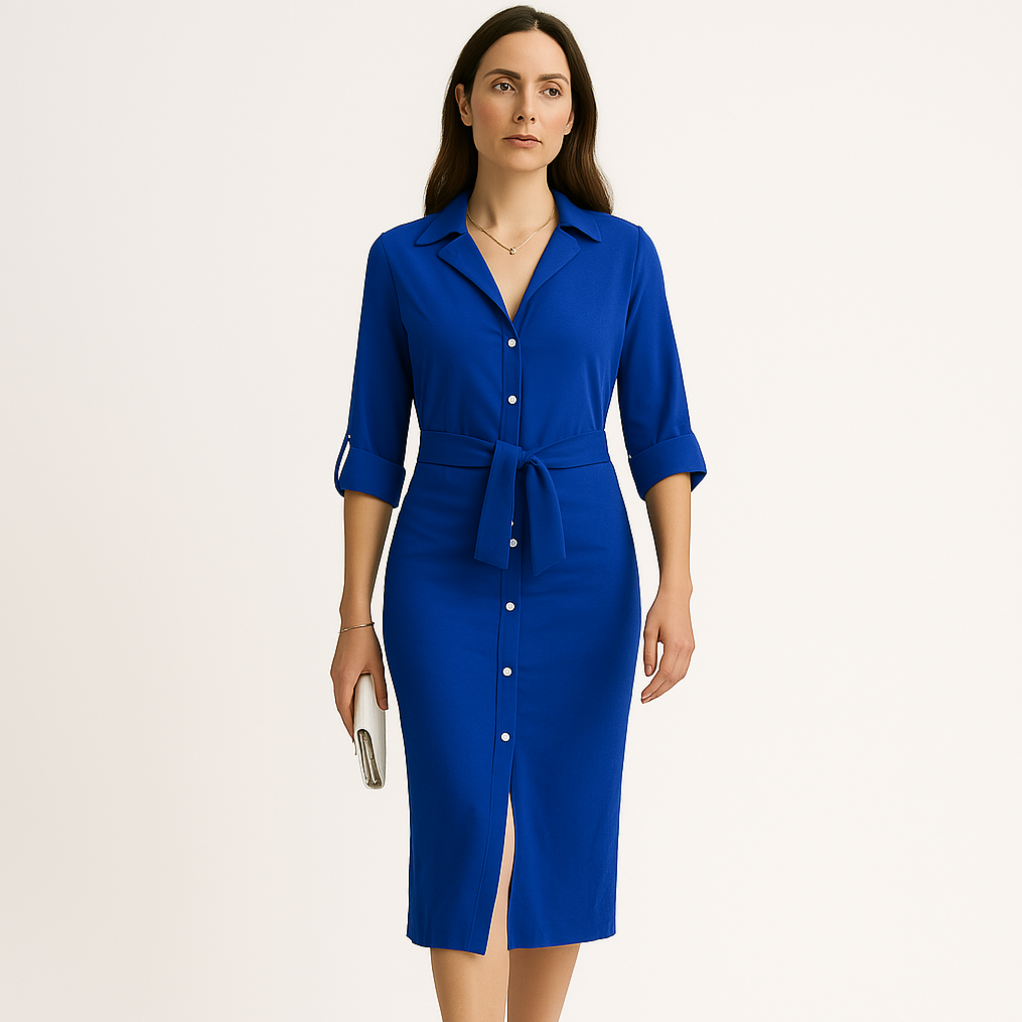 Laurel & Legacy | Women'S V-Neck Button-Up Long Sleeve Dress