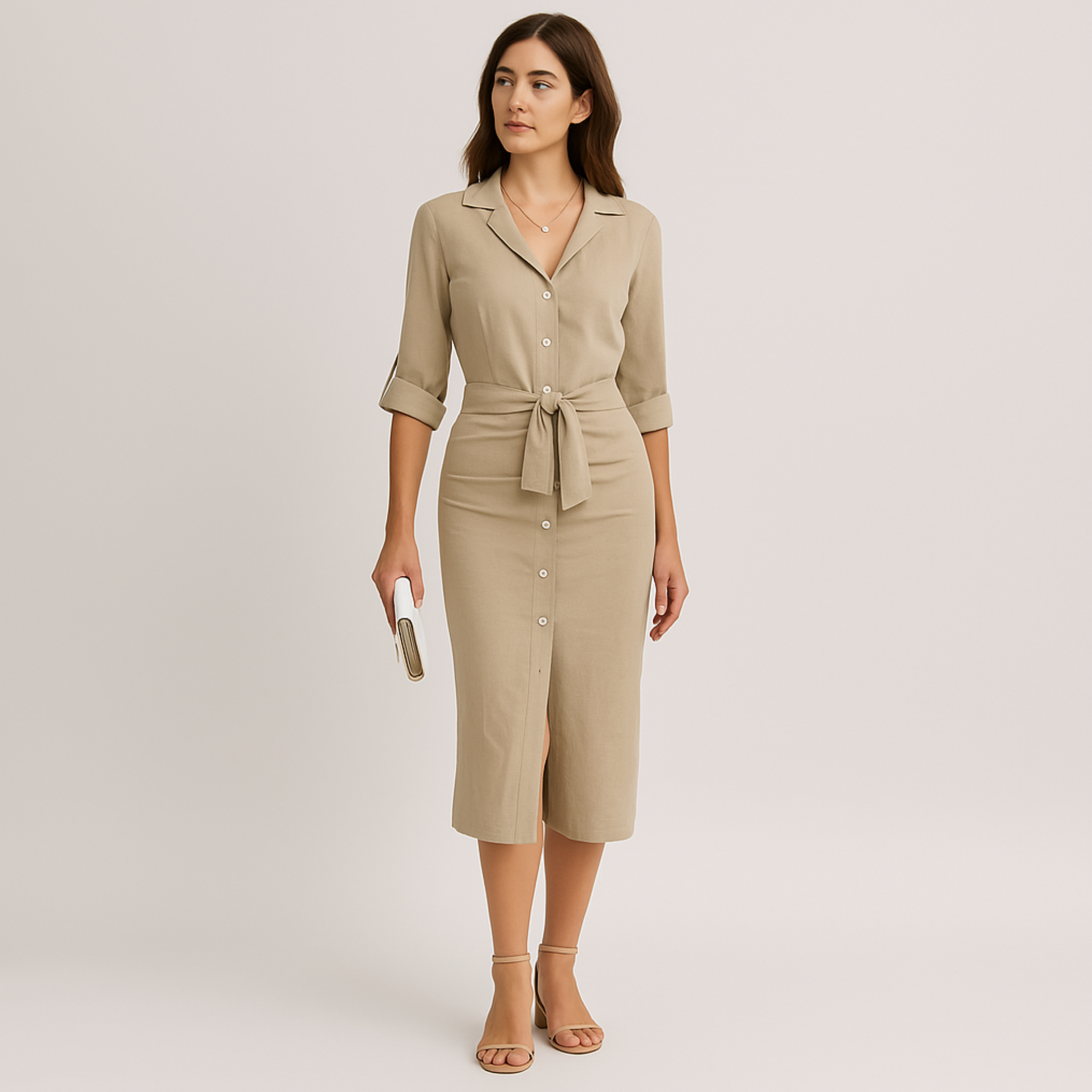 Laurel & Legacy | Women'S V-Neck Button-Up Long Sleeve Dress