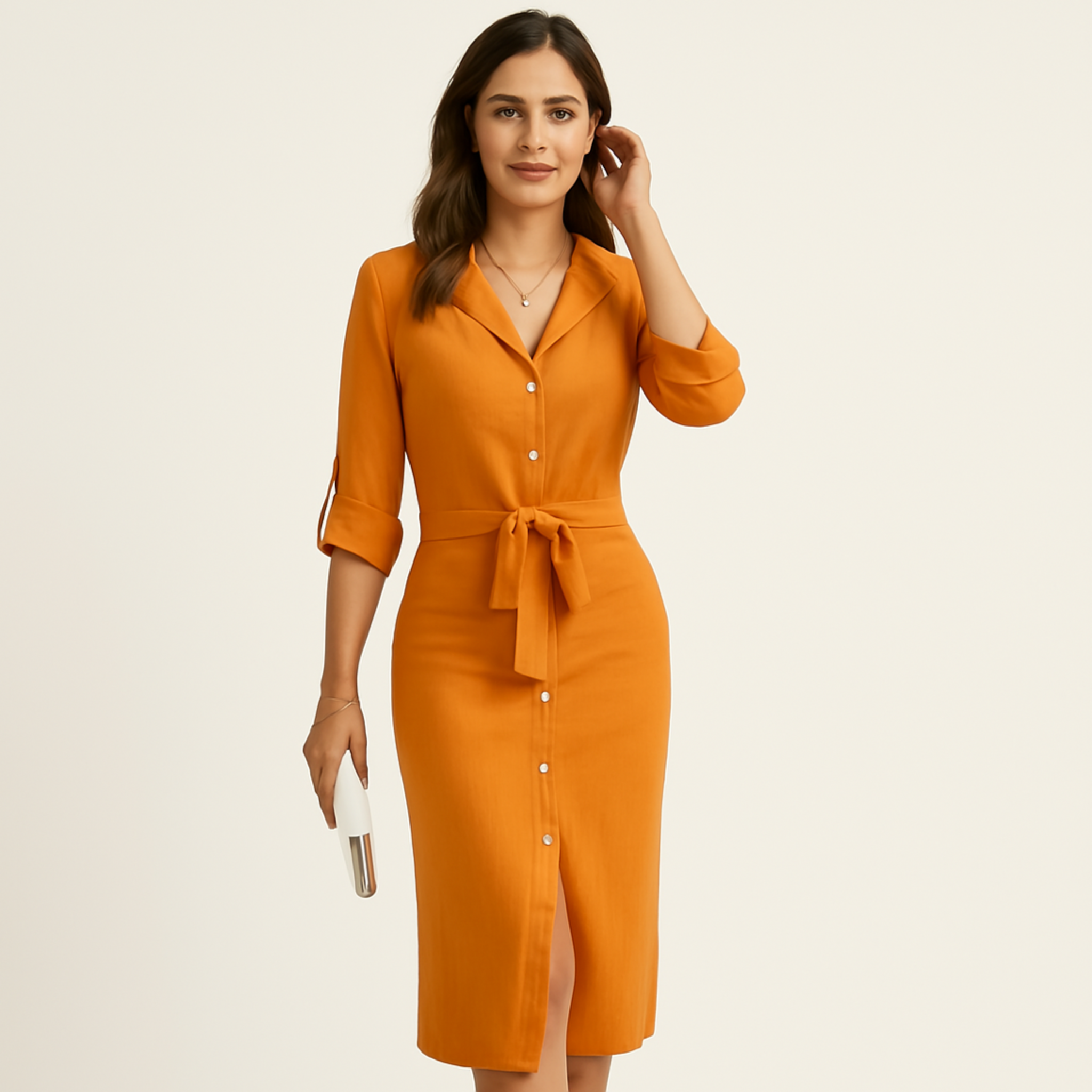 Laurel & Legacy | Women'S V-Neck Button-Up Long Sleeve Dress