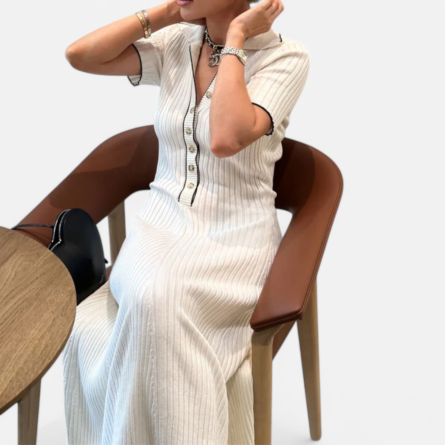 Laurel & Legacy | Women’S White Knit Maxi Dress Short Sleeve Elegant High Waist
