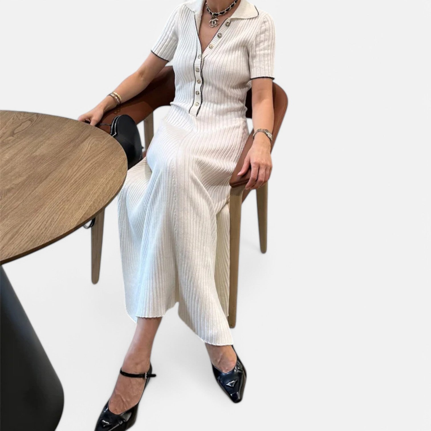 Laurel & Legacy | Women’S White Knit Maxi Dress Short Sleeve Elegant High Waist