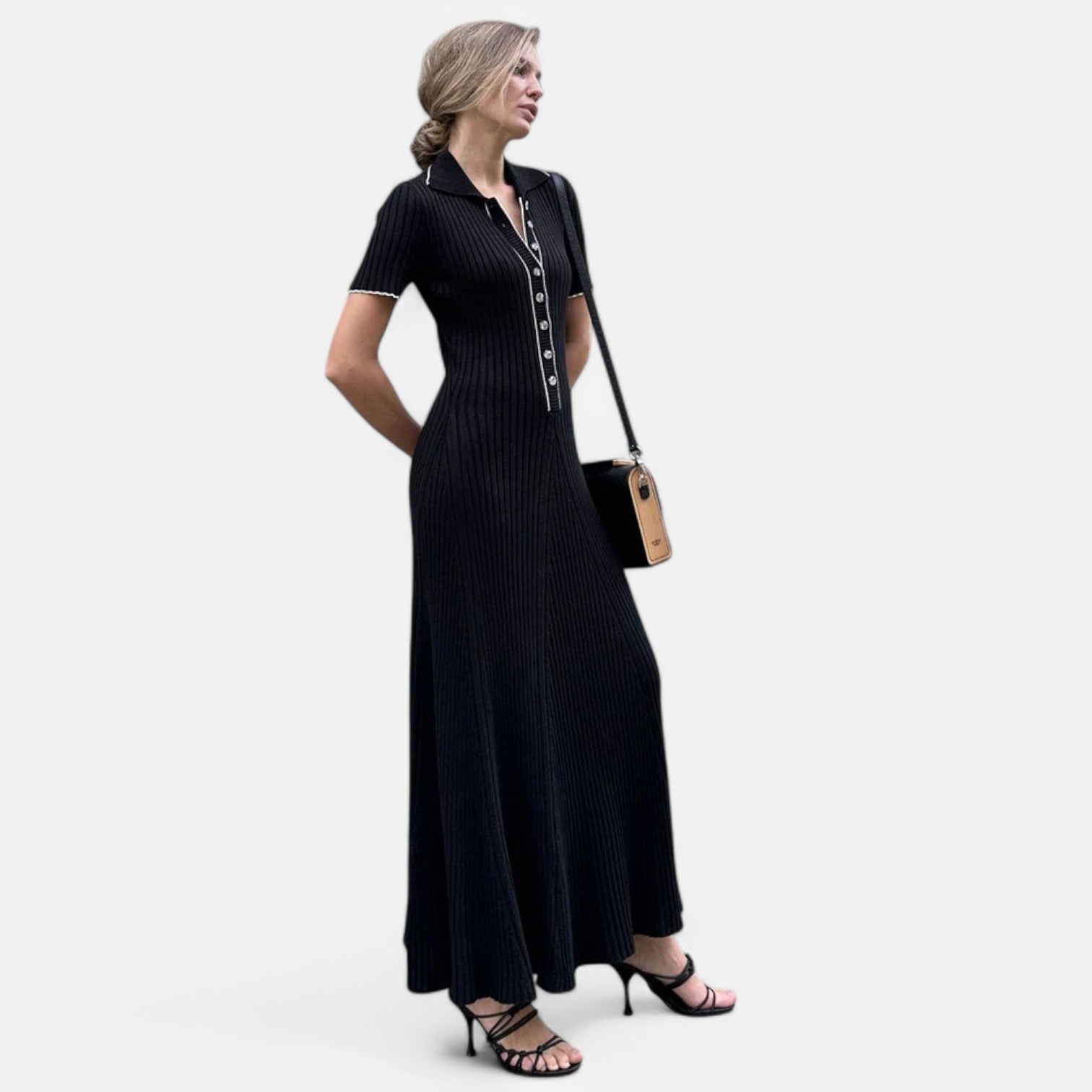 Laurel & Legacy | Women’S White Knit Maxi Dress Short Sleeve Elegant High Waist