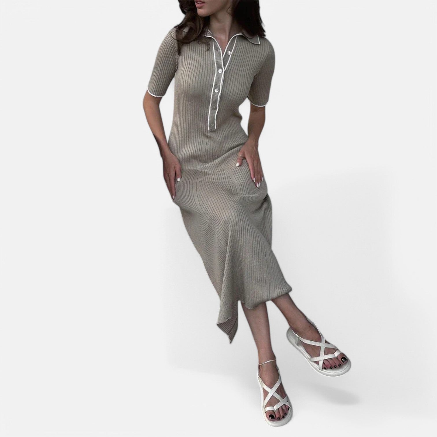 Laurel & Legacy | Women’S White Knit Maxi Dress Short Sleeve Elegant High Waist