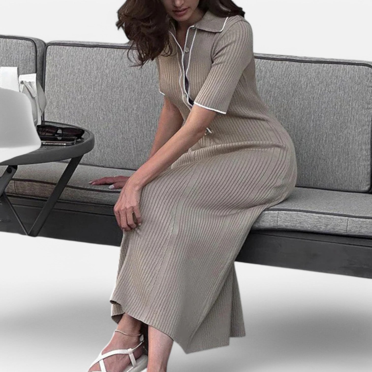 Laurel & Legacy | Women’S White Knit Maxi Dress Short Sleeve Elegant High Waist
