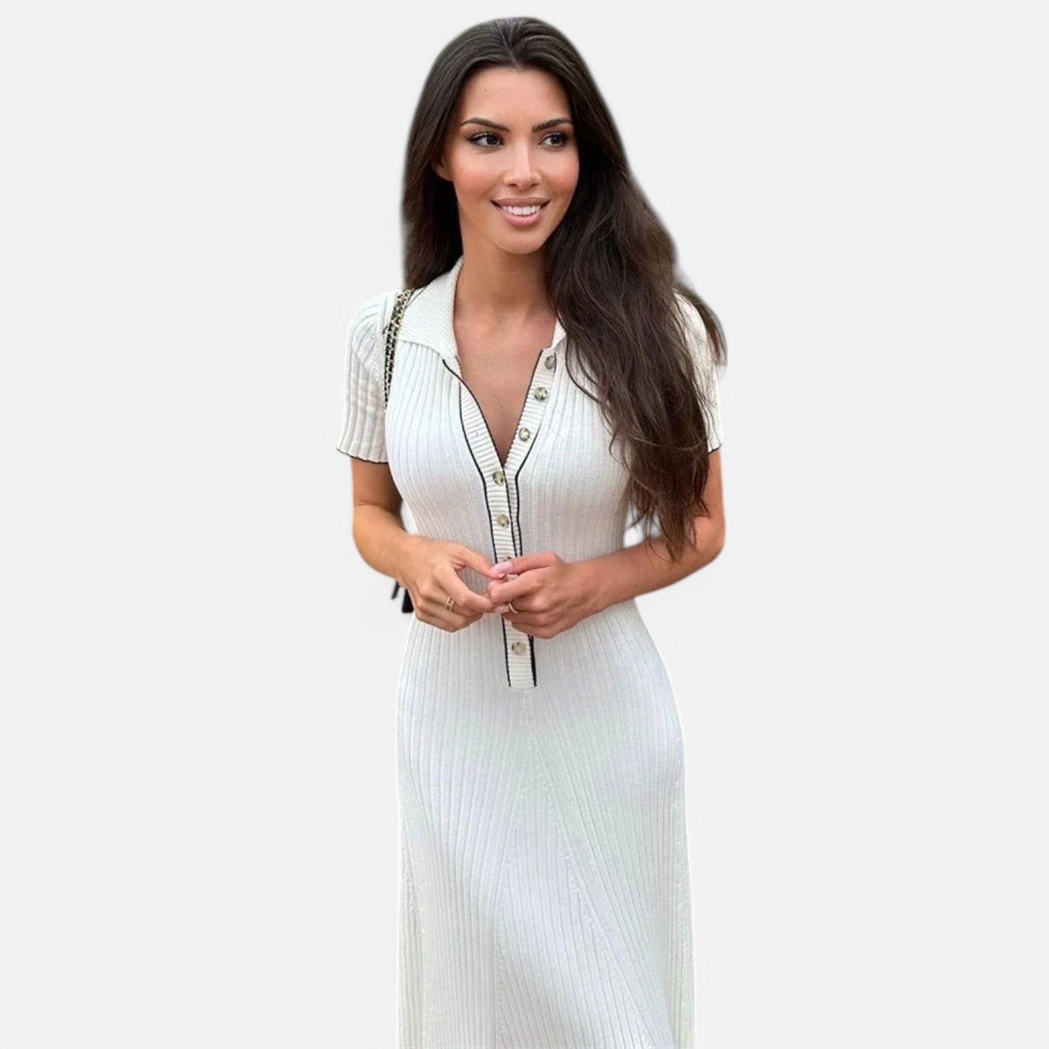 Laurel & Legacy | Women’S White Knit Maxi Dress Short Sleeve Elegant High Waist