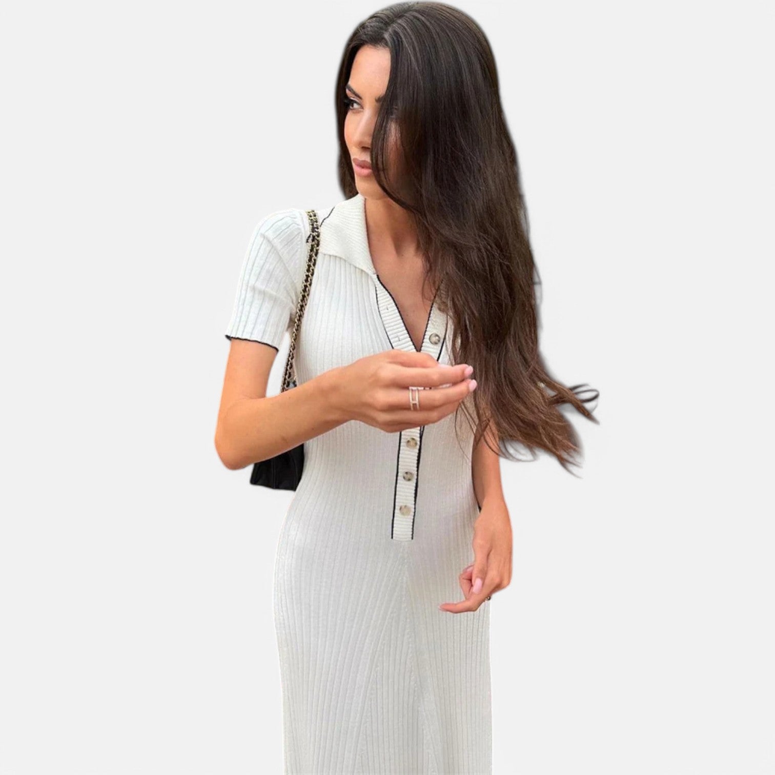 Laurel & Legacy | Women’S White Knit Maxi Dress Short Sleeve Elegant High Waist