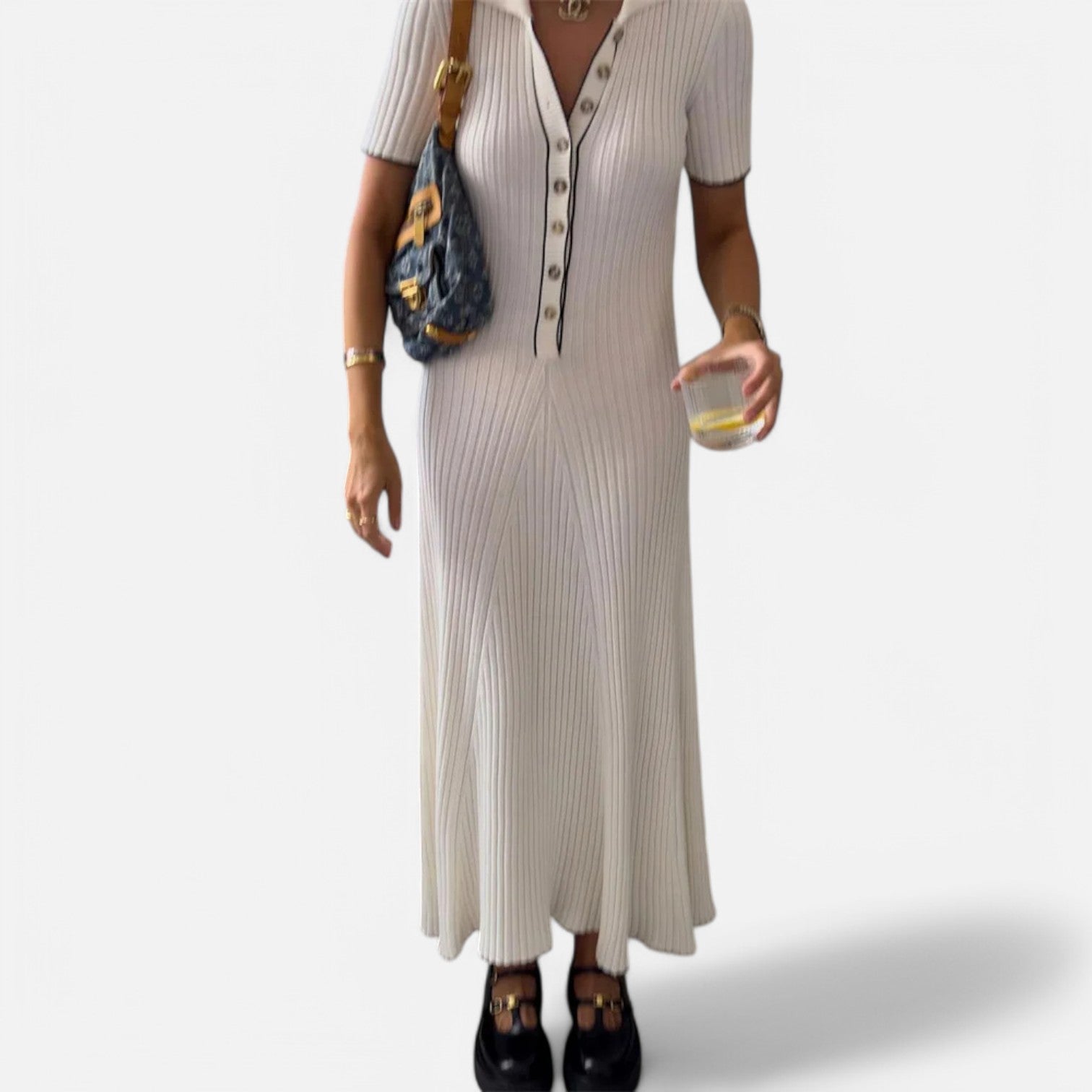 Laurel & Legacy | Women’S White Knit Maxi Dress Short Sleeve Elegant High Waist