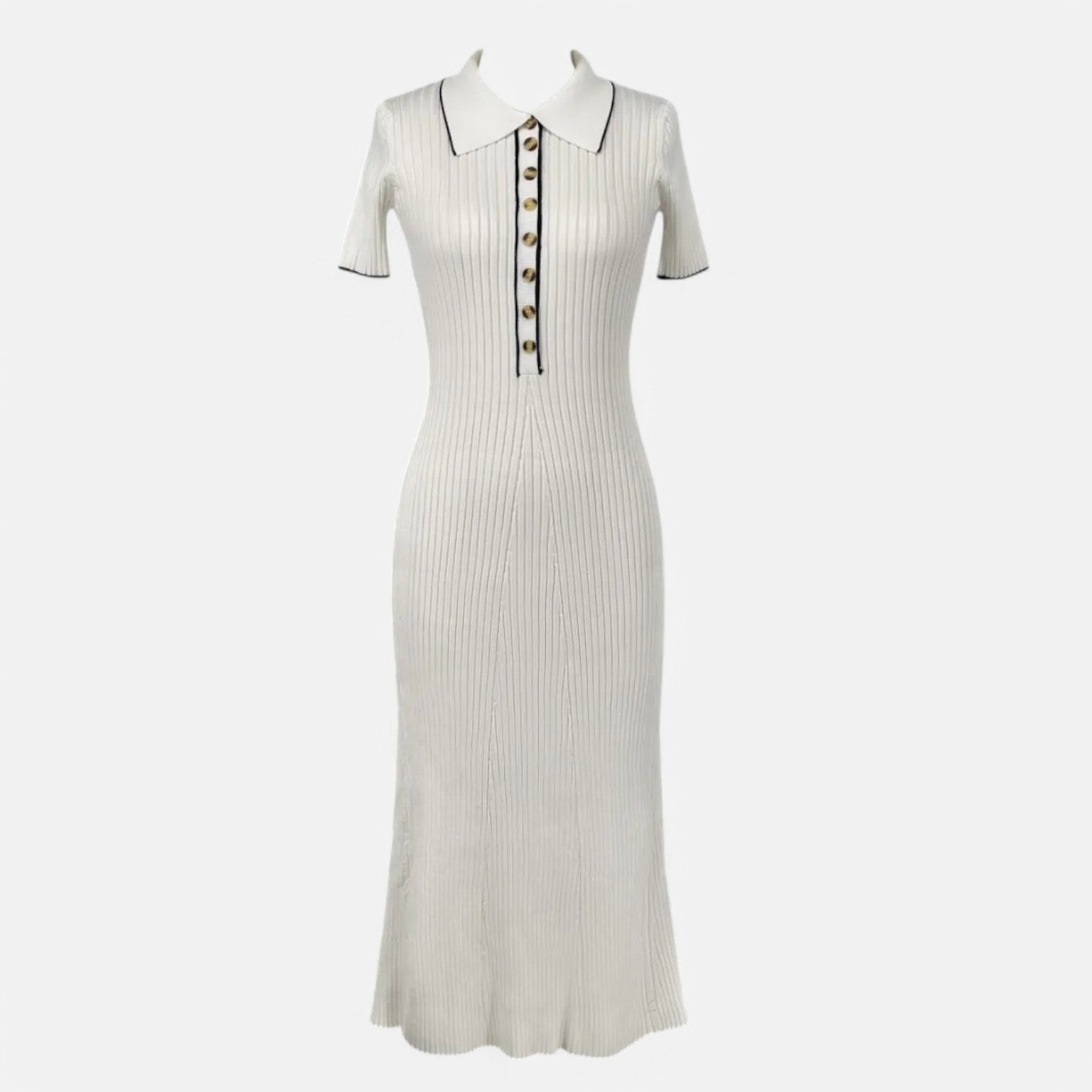 Laurel & Legacy | Women’S White Knit Maxi Dress Short Sleeve Elegant High Waist