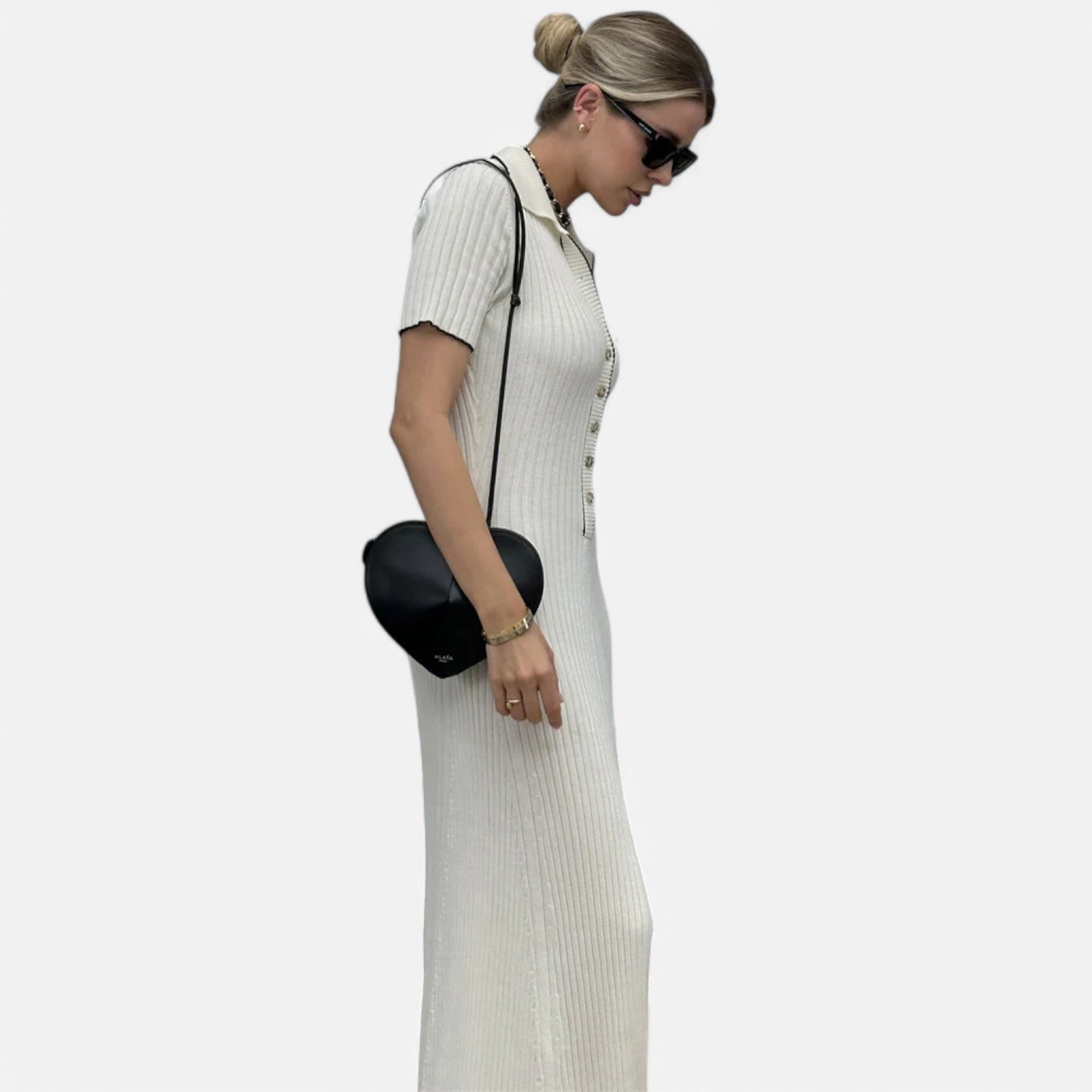 Laurel & Legacy | Women’S White Knit Maxi Dress Short Sleeve Elegant High Waist