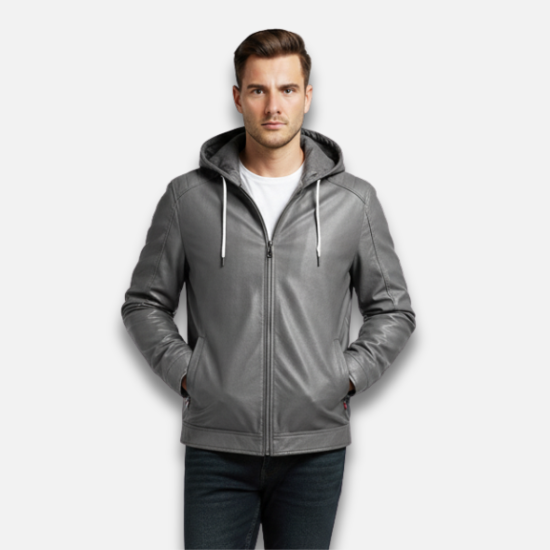 Men’s Hooded Leather Zip Jacket Laurel & Legacy