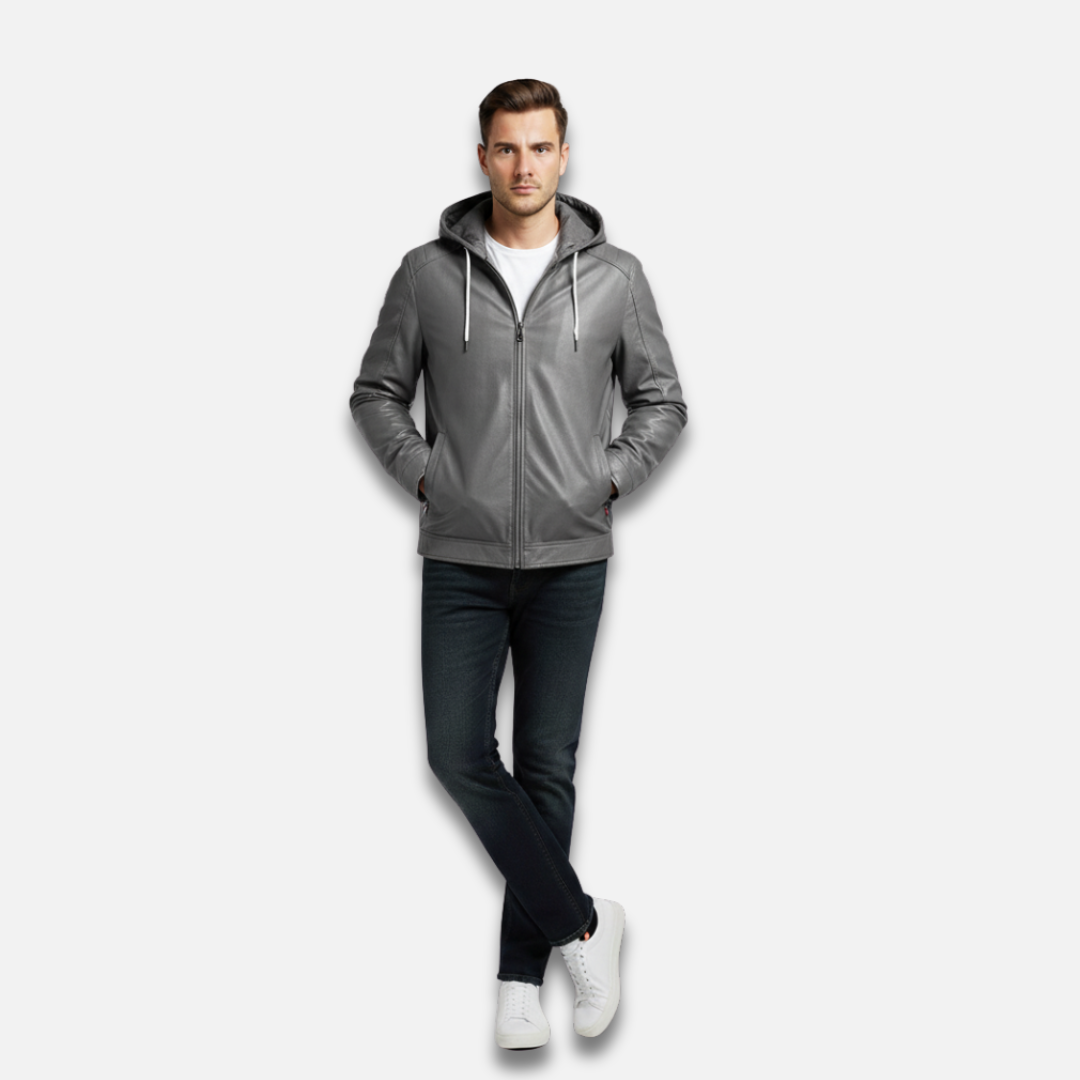 Men’s Hooded Leather Zip Jacket Laurel & Legacy