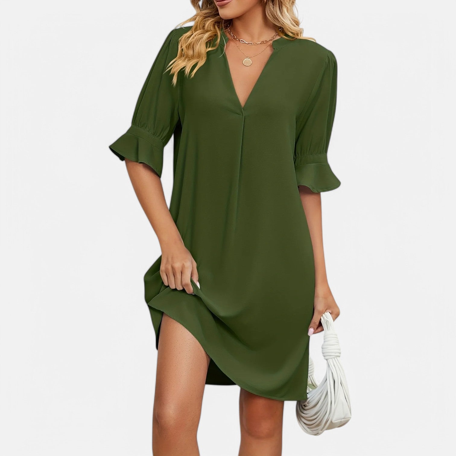 Laurel & Legacy | Summer V-Neck Pleated 3/4 Sleeve Loose Dress For Women