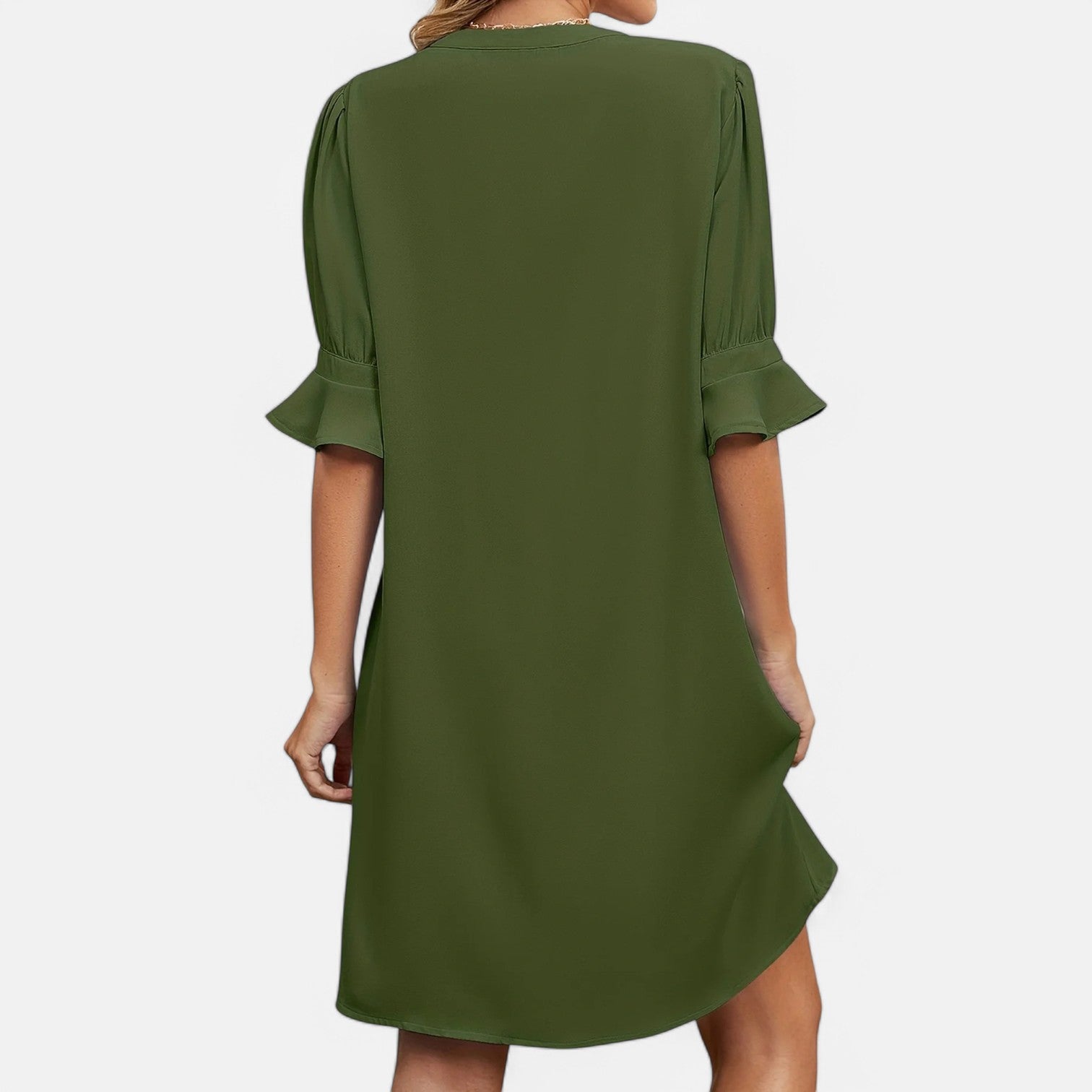 Laurel & Legacy | Summer V-Neck Pleated 3/4 Sleeve Loose Dress For Women