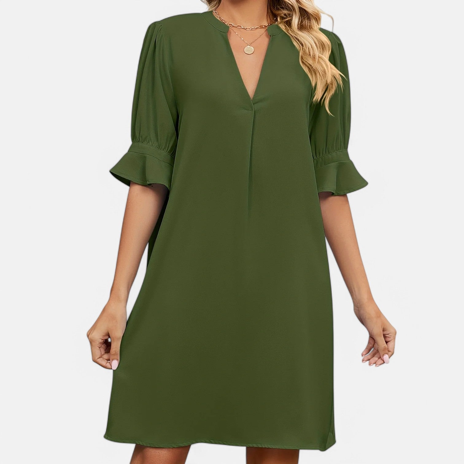 Laurel & Legacy | Summer V-Neck Pleated 3/4 Sleeve Loose Dress For Women