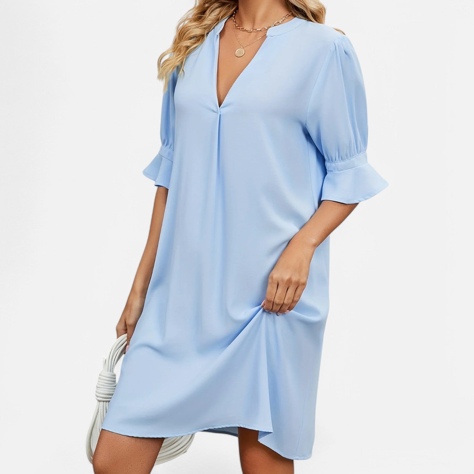 Laurel & Legacy | Summer V-Neck Pleated 3/4 Sleeve Loose Dress For Women