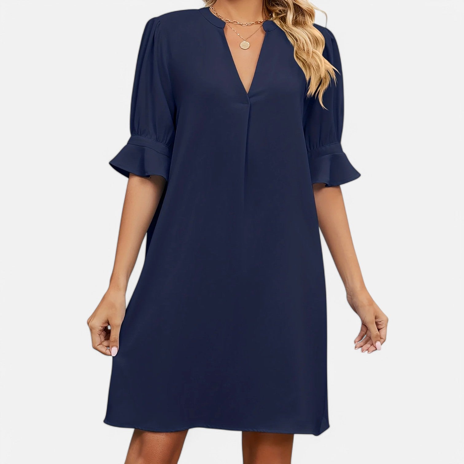 Laurel & Legacy | Summer V-Neck Pleated 3/4 Sleeve Loose Dress For Women