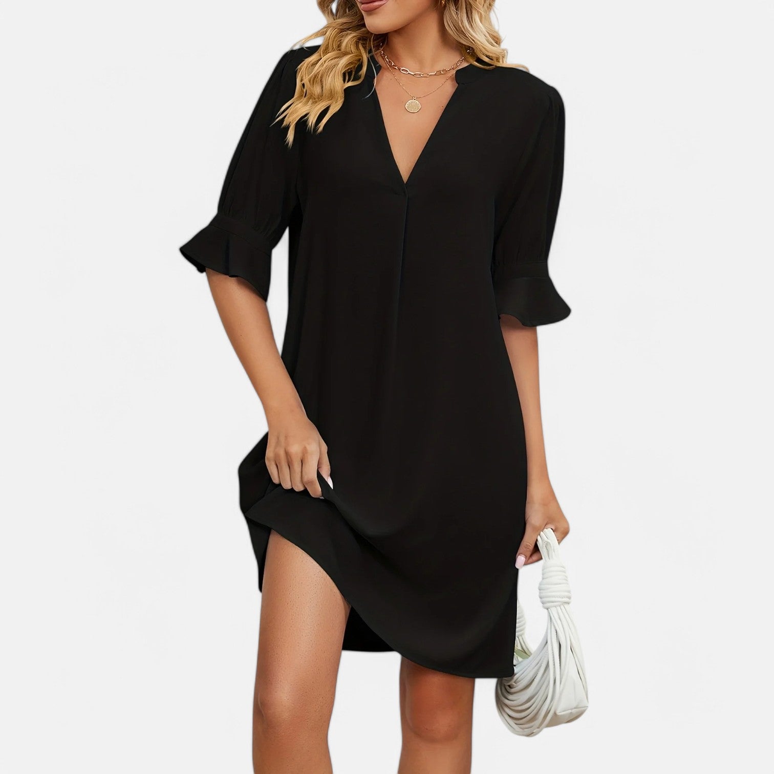 Laurel & Legacy | Summer V-Neck Pleated 3/4 Sleeve Loose Dress For Women