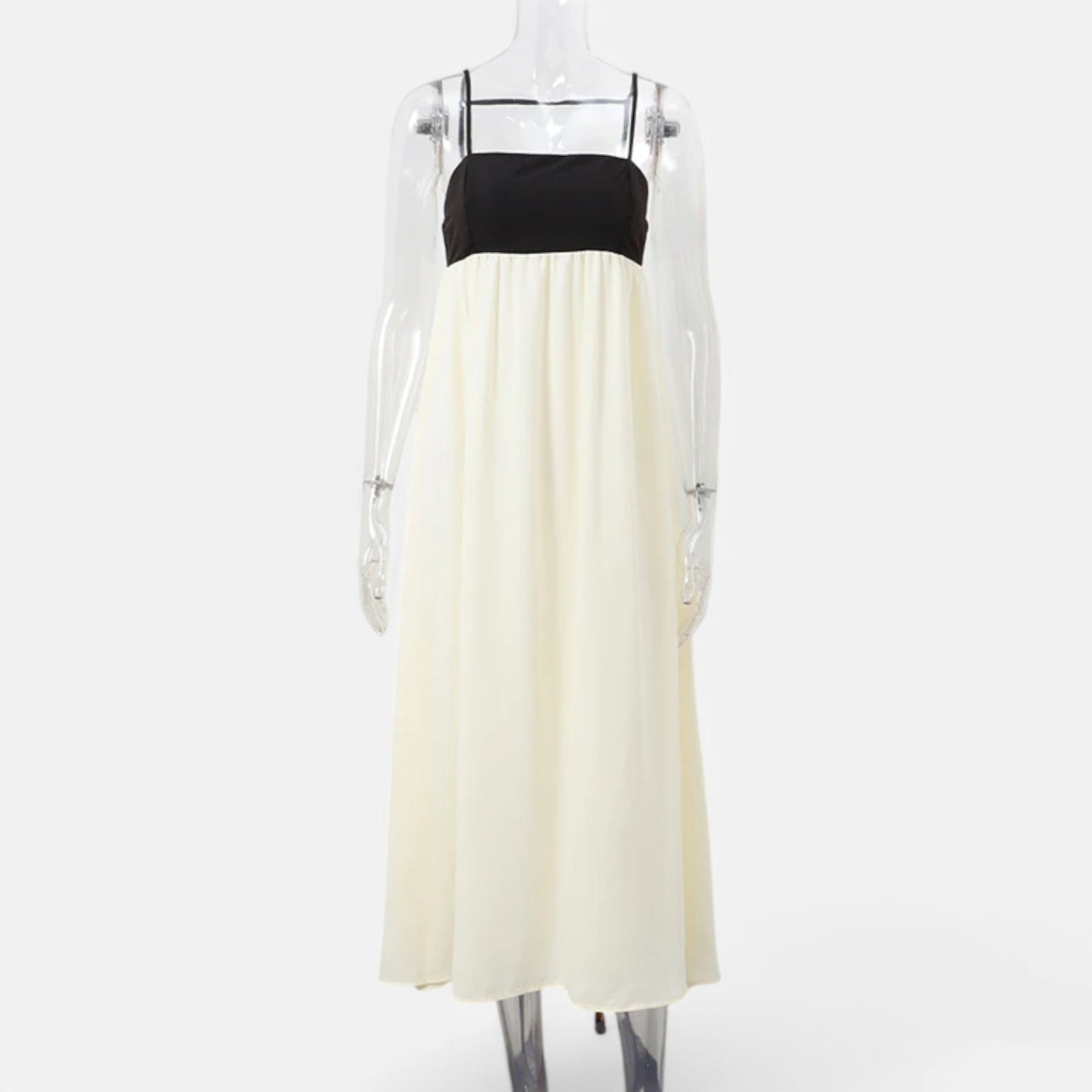 Laurel & Legacy | Women’S Elegant Contrast Maxi Dress Square Neck Backless High Waist