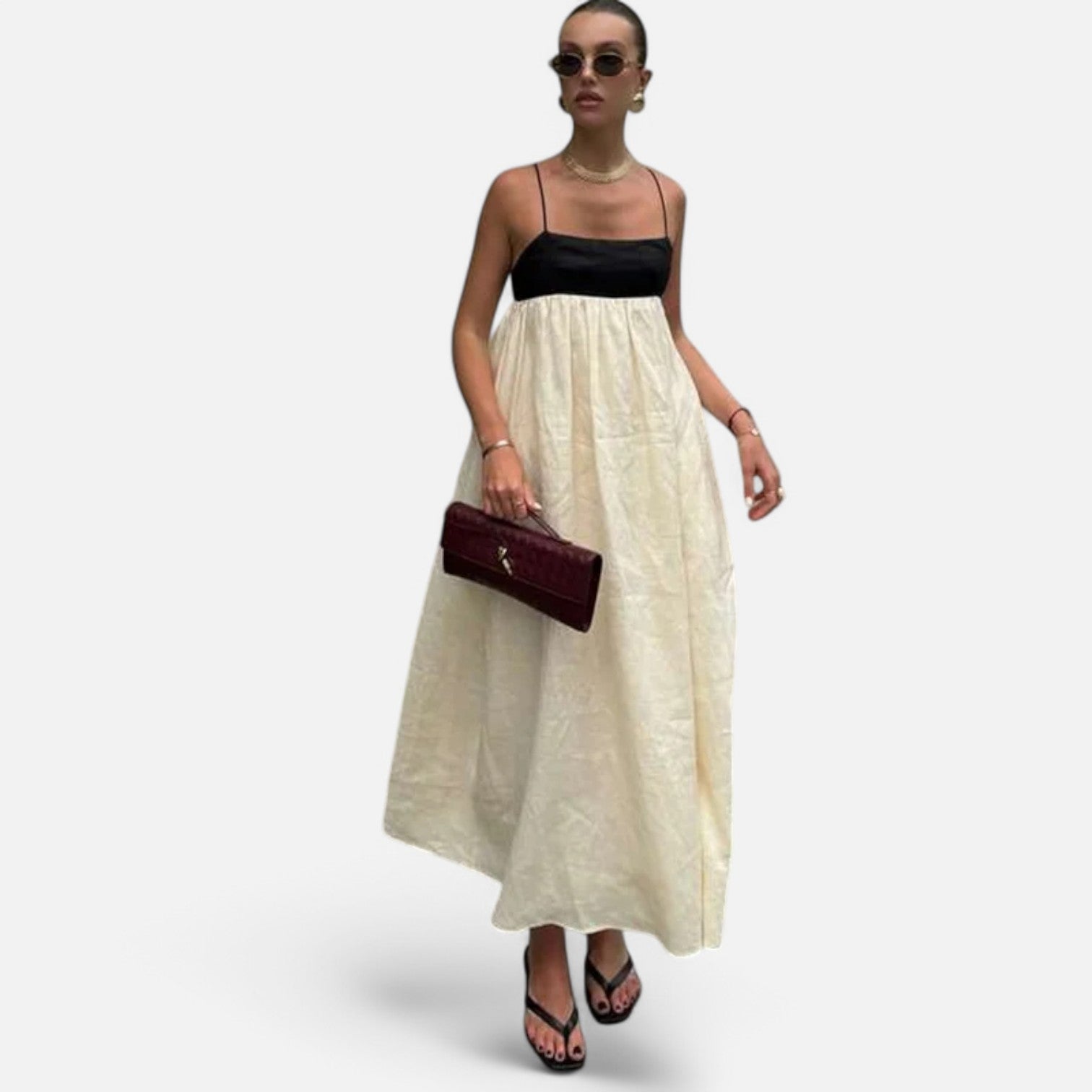 Laurel & Legacy | Women’S Elegant Contrast Maxi Dress Square Neck Backless High Waist