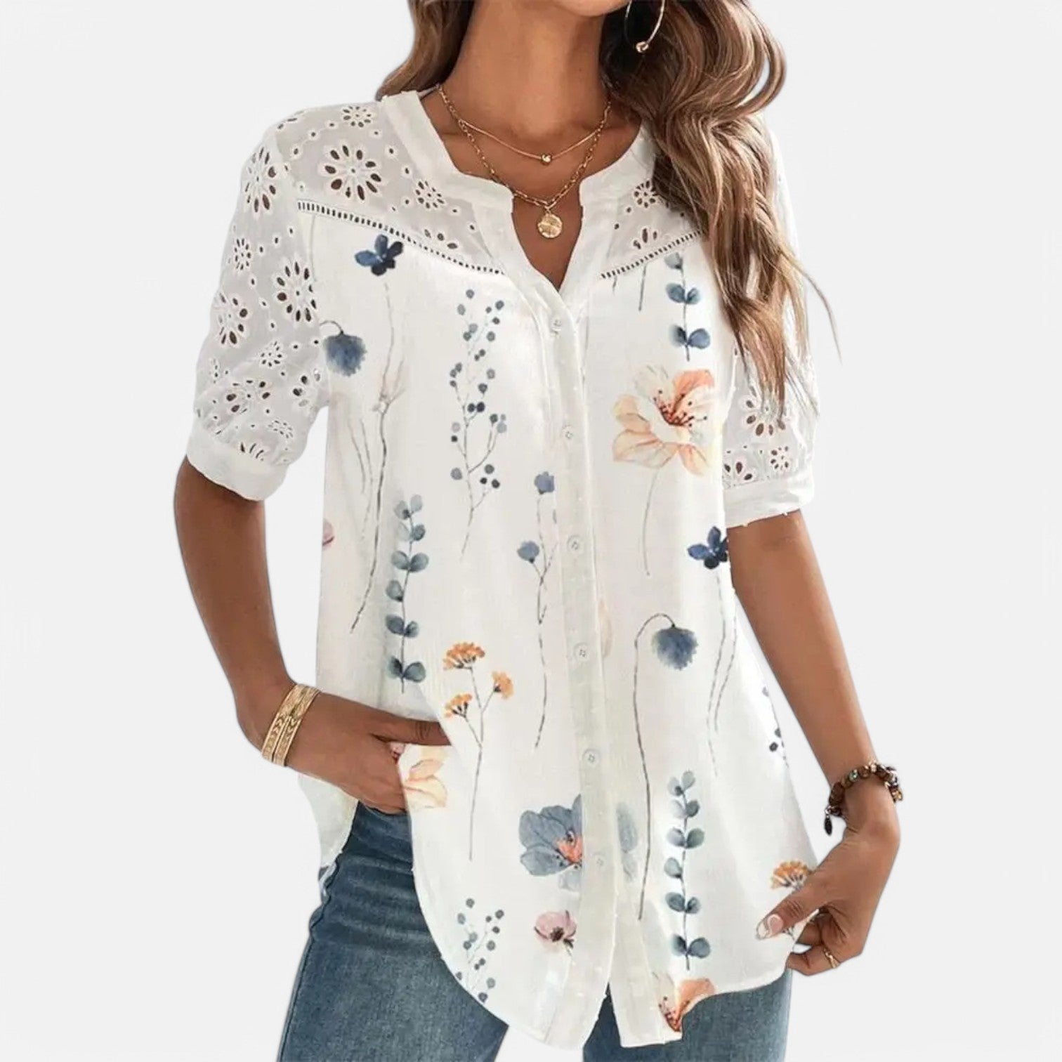 Laurel & Legacy | Women’S Elegant Lace Blouse Casual Short Sleeve Loose Shirt