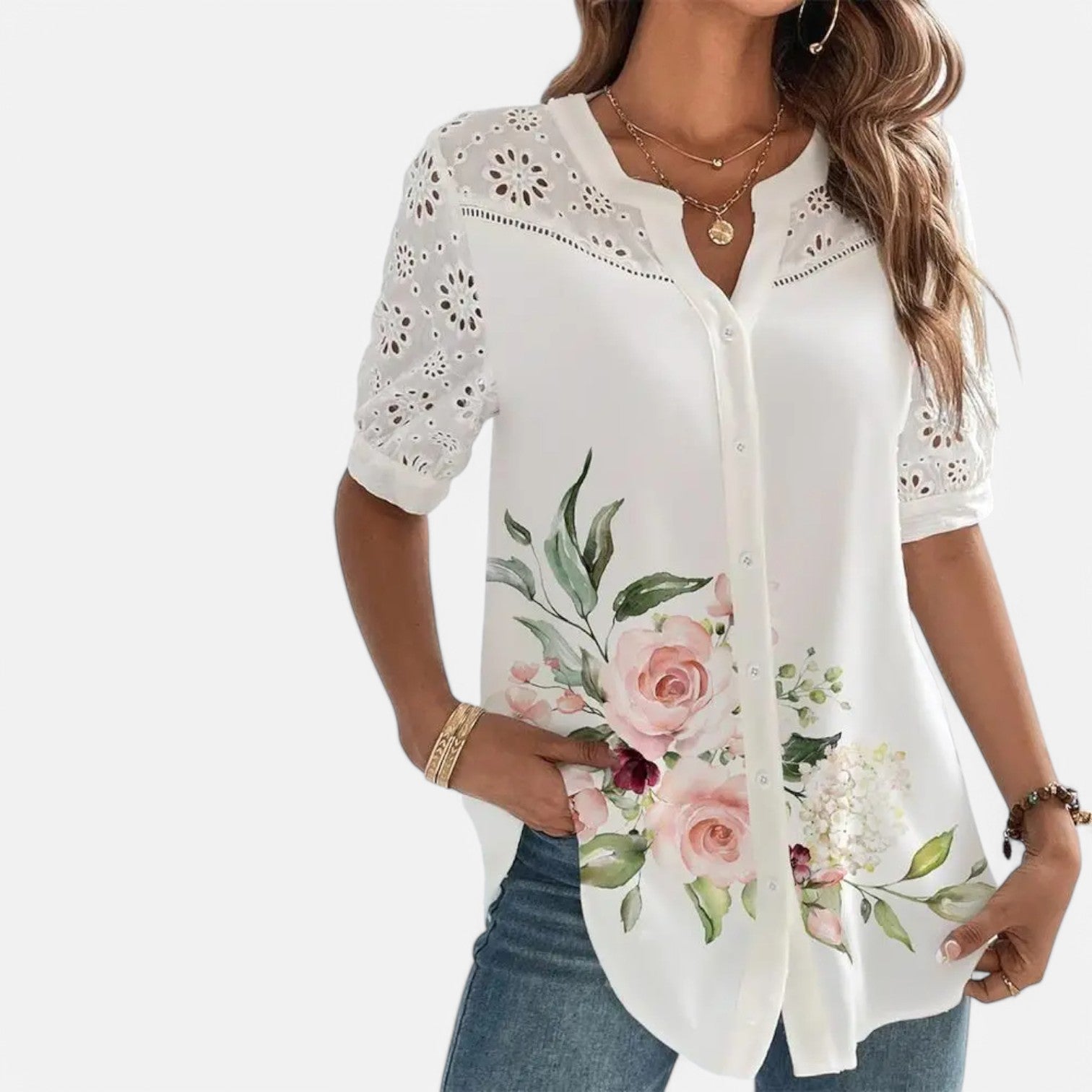 Laurel & Legacy | Women’S Elegant Lace Blouse Casual Short Sleeve Loose Shirt