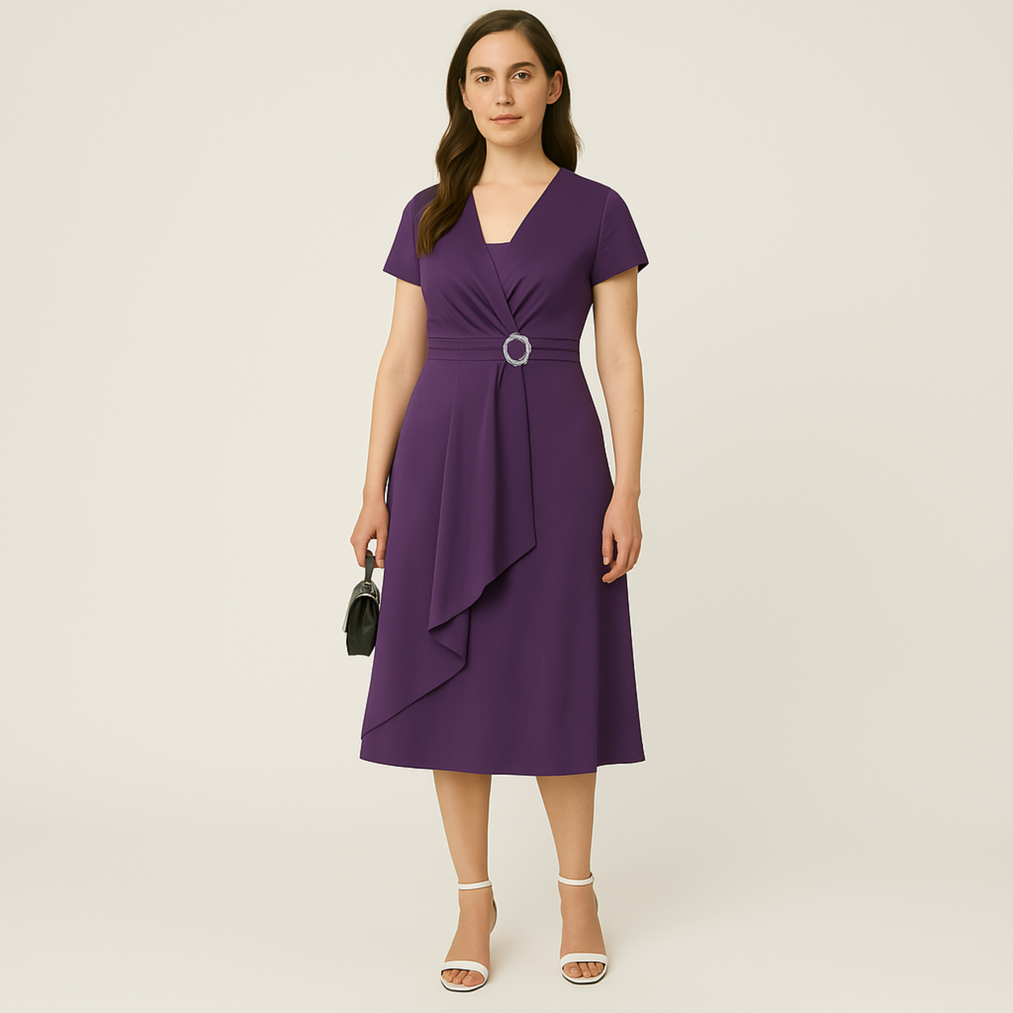 Laurel & Legacy | Women'S Elegant V-Neck Short Sleeve Midi Dress
