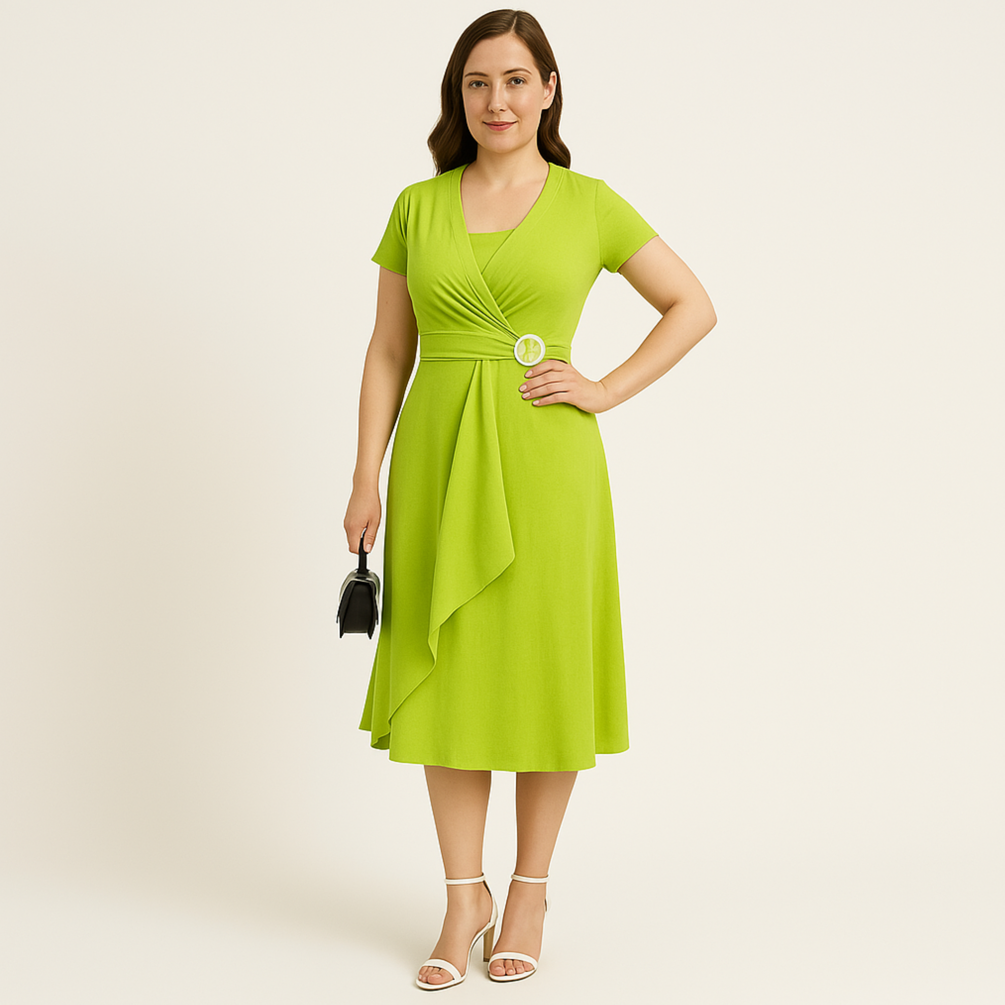 Laurel & Legacy | Women'S Elegant V-Neck Short Sleeve Midi Dress