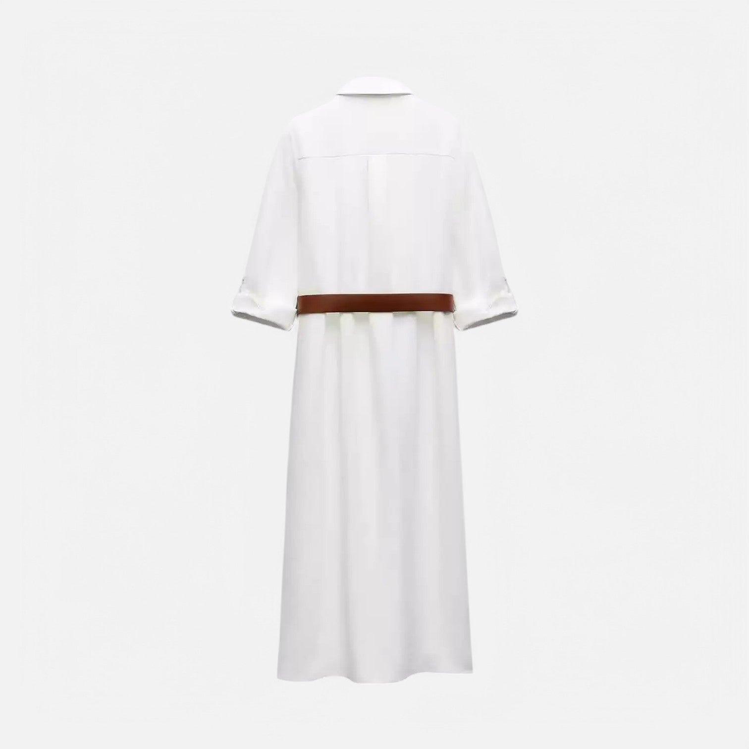 Laurel & Legacy | Women’S Elegant White Long Dress Turn-Down Collar Split Gown