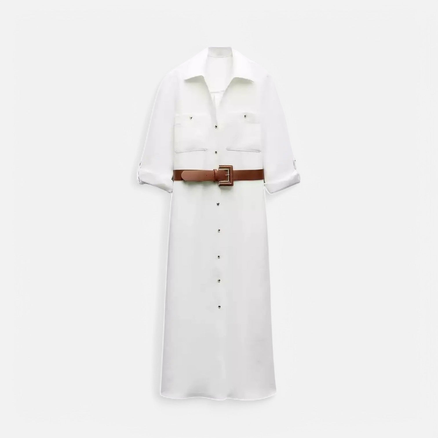 Laurel & Legacy | Women’S Elegant White Long Dress Turn-Down Collar Split Gown