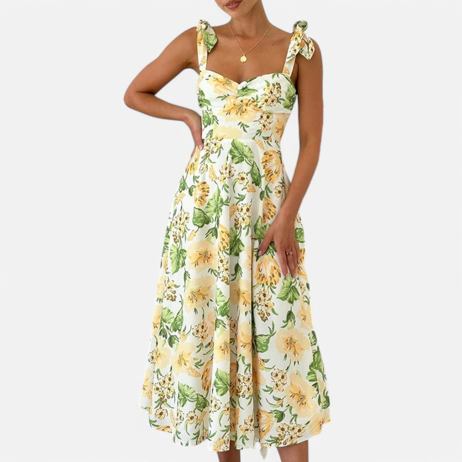Laurel & Legacy | Women’S Floral Suspender Maxi Dress High Waist Pleated Beachwear