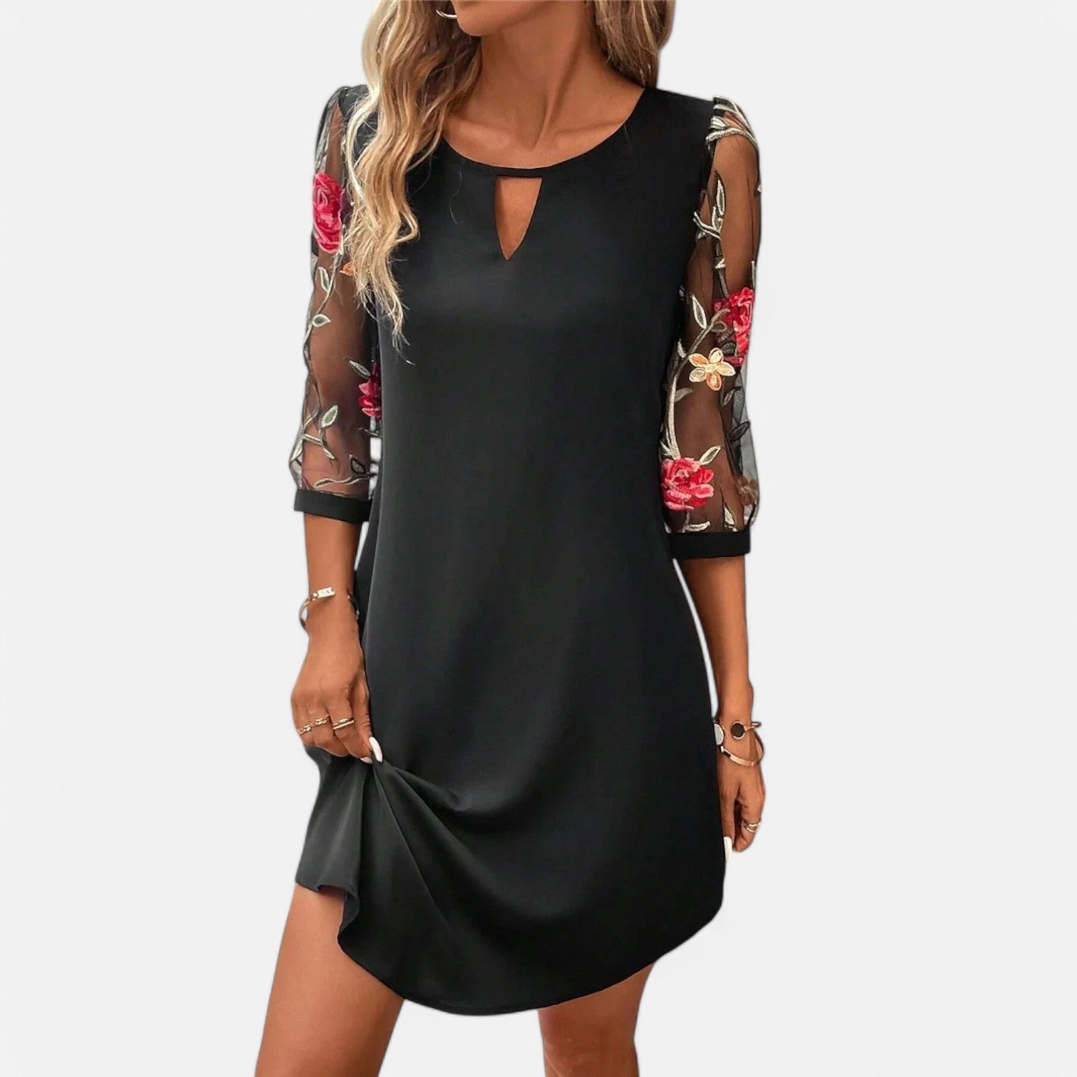 Laurel & Legacy | Women’S Luxury Printed Mini Dress Round Neck Mid Sleeve