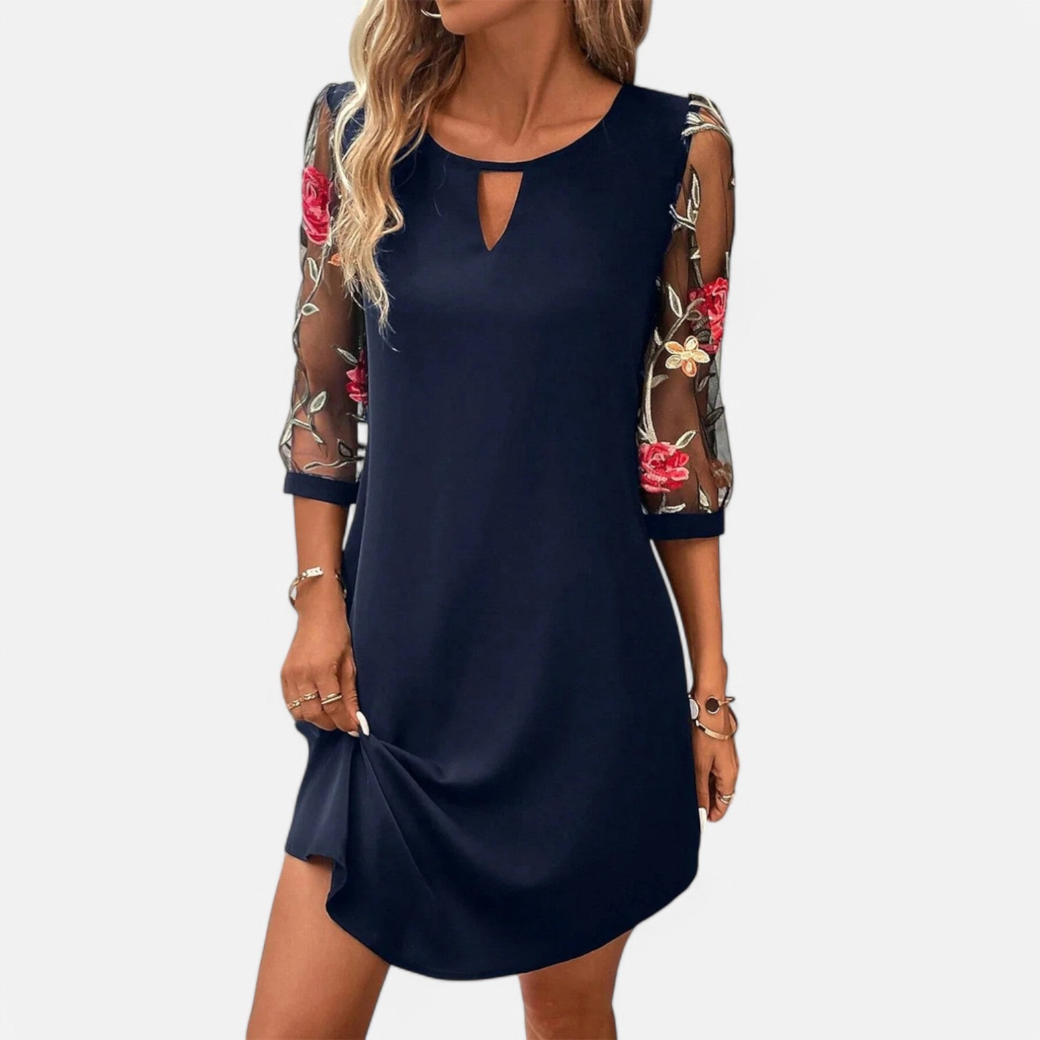 Laurel & Legacy | Women’S Luxury Printed Mini Dress Round Neck Mid Sleeve